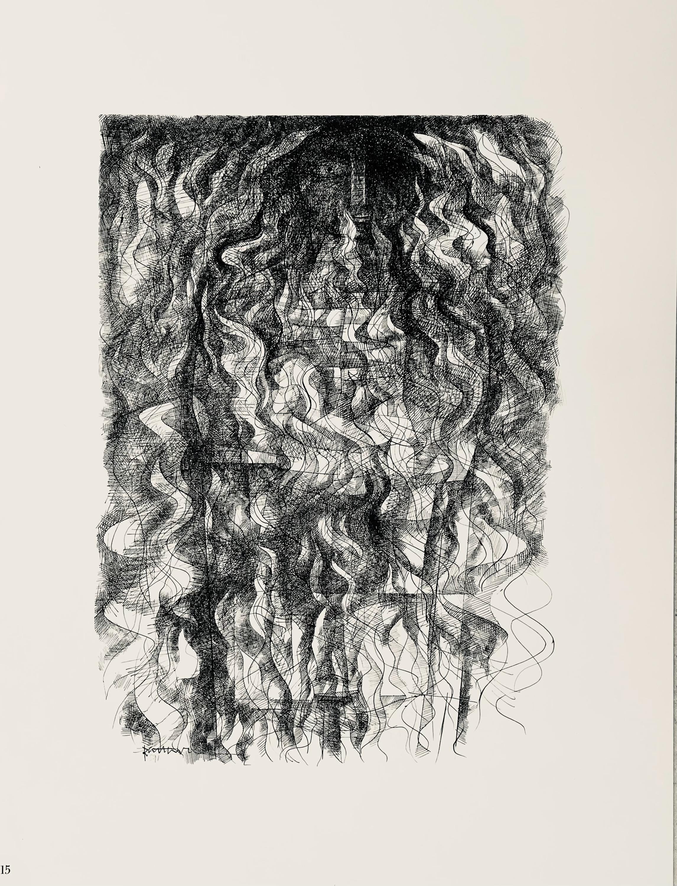Abraham Rattner, Figure in flames, Limited Edition Lithograph