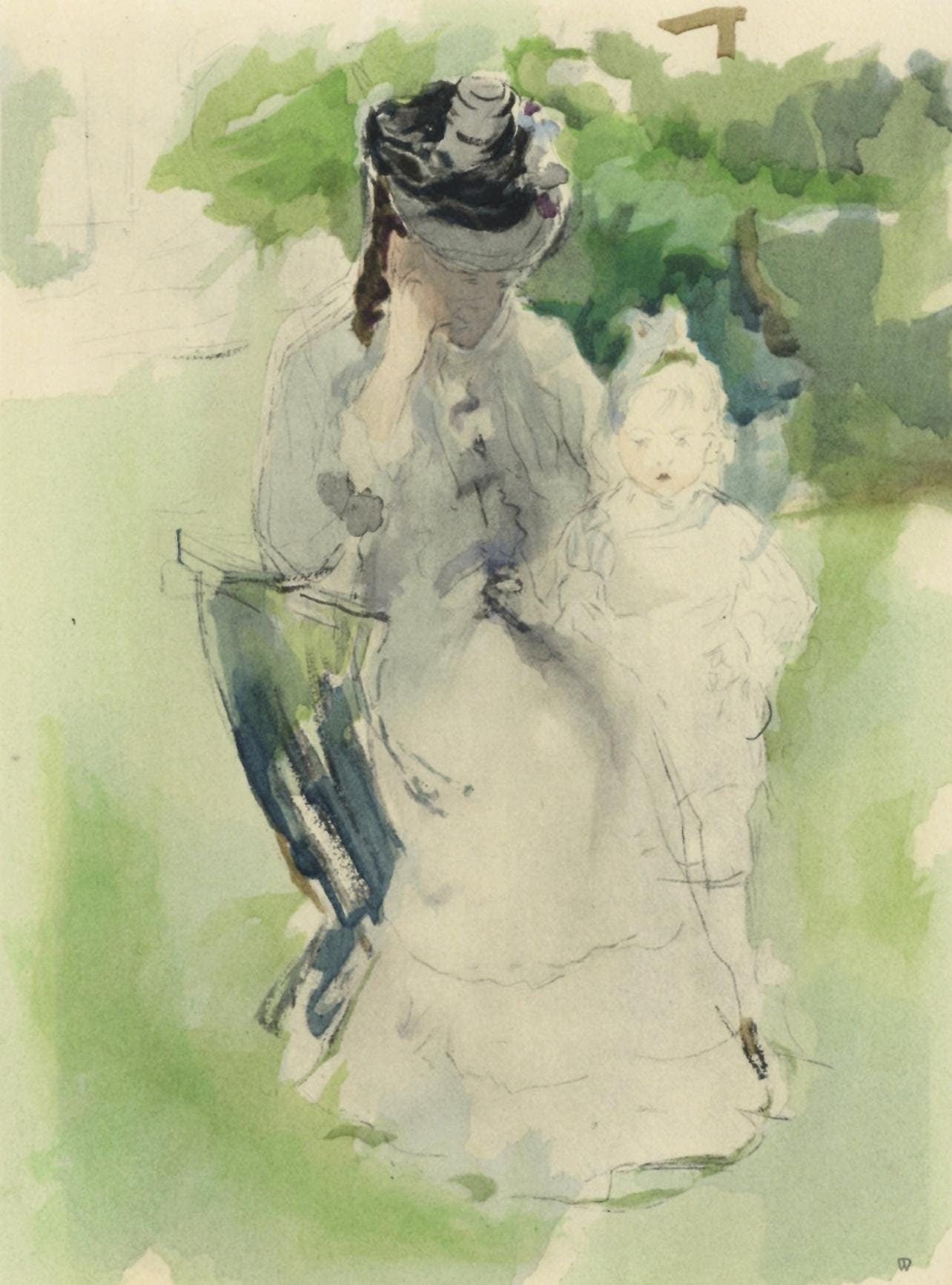 Berthe Morisot, Madame Pontillon et sa fille Blanche, Berthe Morisot Seize Aquarelles, Limited Edition Lithograph