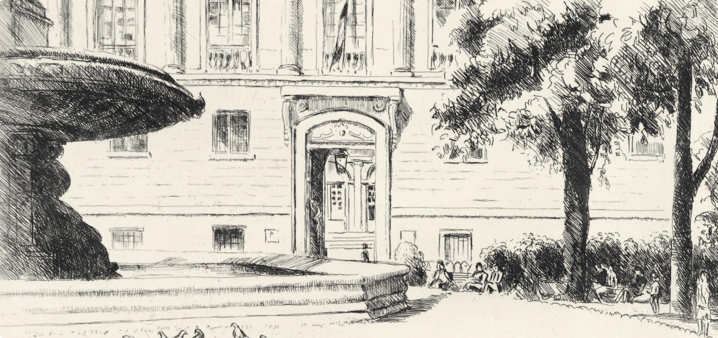 Eugène Corneau, La Bibliothèque nationale, A La gloire à Paris, Limited Edition Etching