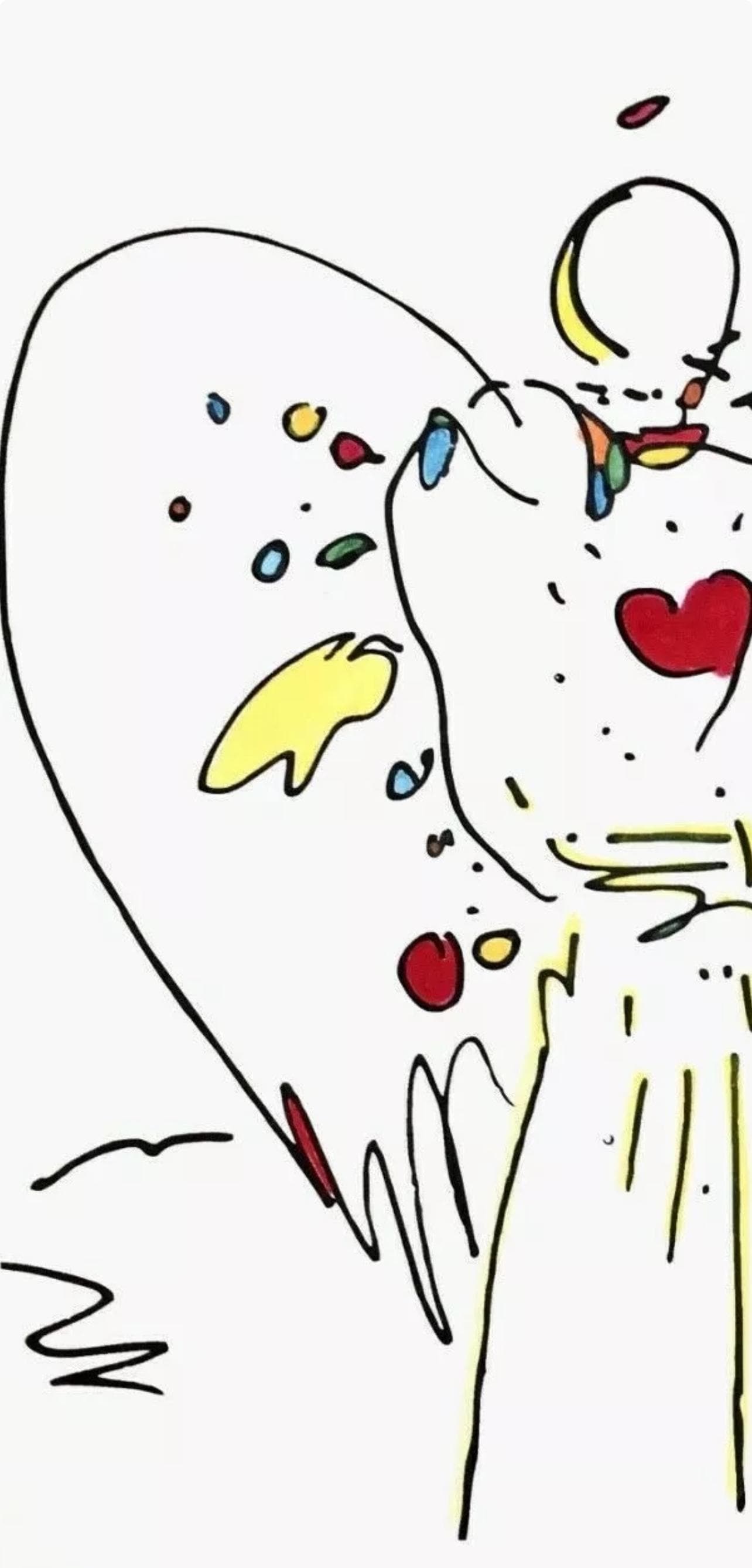 Peter Max, Angel with Heart, Hand Signed, Mixed Media Watercolor and Silkscreen Painting