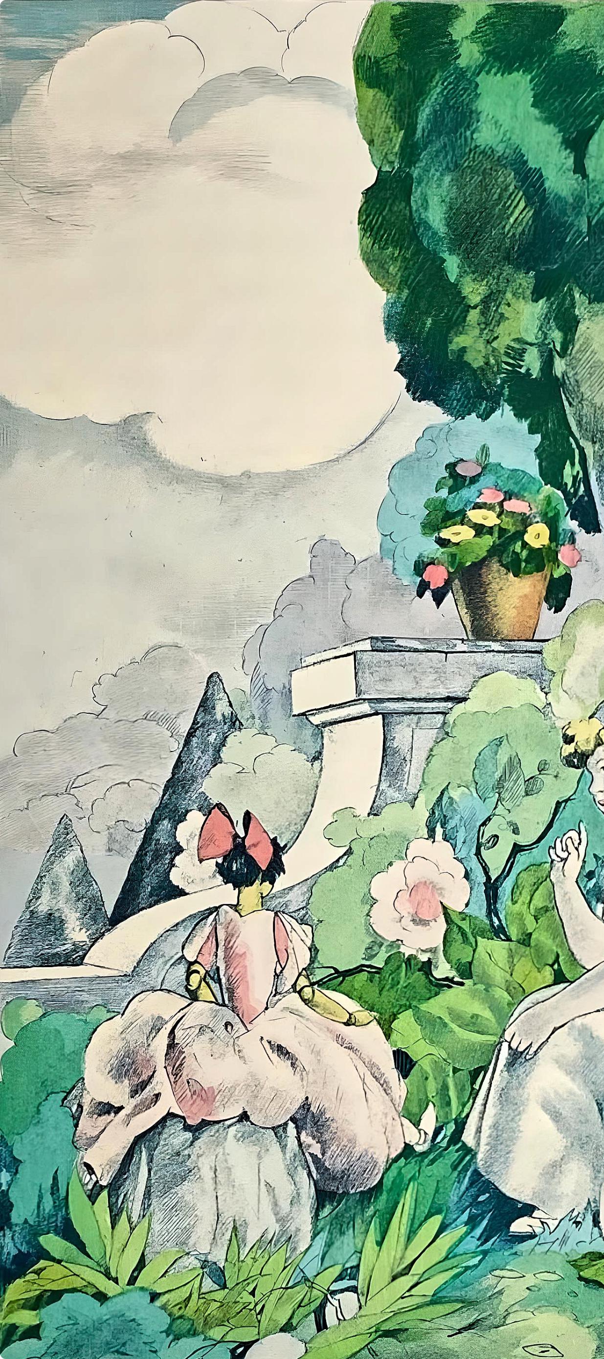 Umberto Brunelleschi, Composition, La Leçon d'amour dans un parc, Limited Edition Lithograph