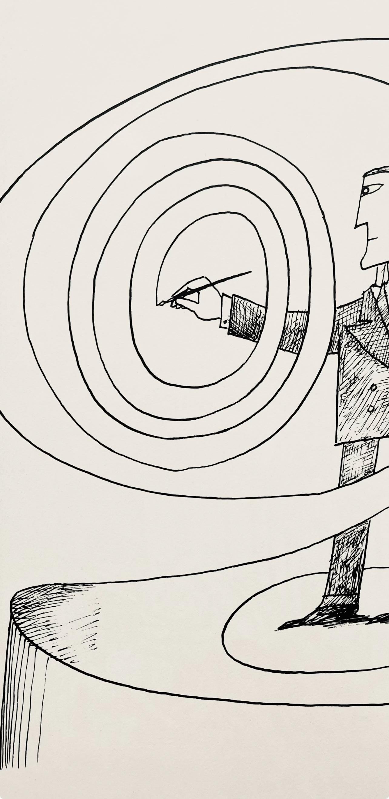 Saul Steinberg, Composition, Derrière le miroir, Limited Edition Lithograph