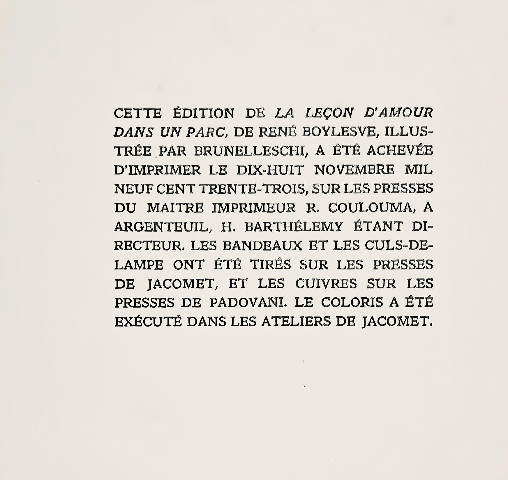 Umberto Brunelleschi, Composition, La Leçon d'amour dans un parc, Limited Edition Lithograph