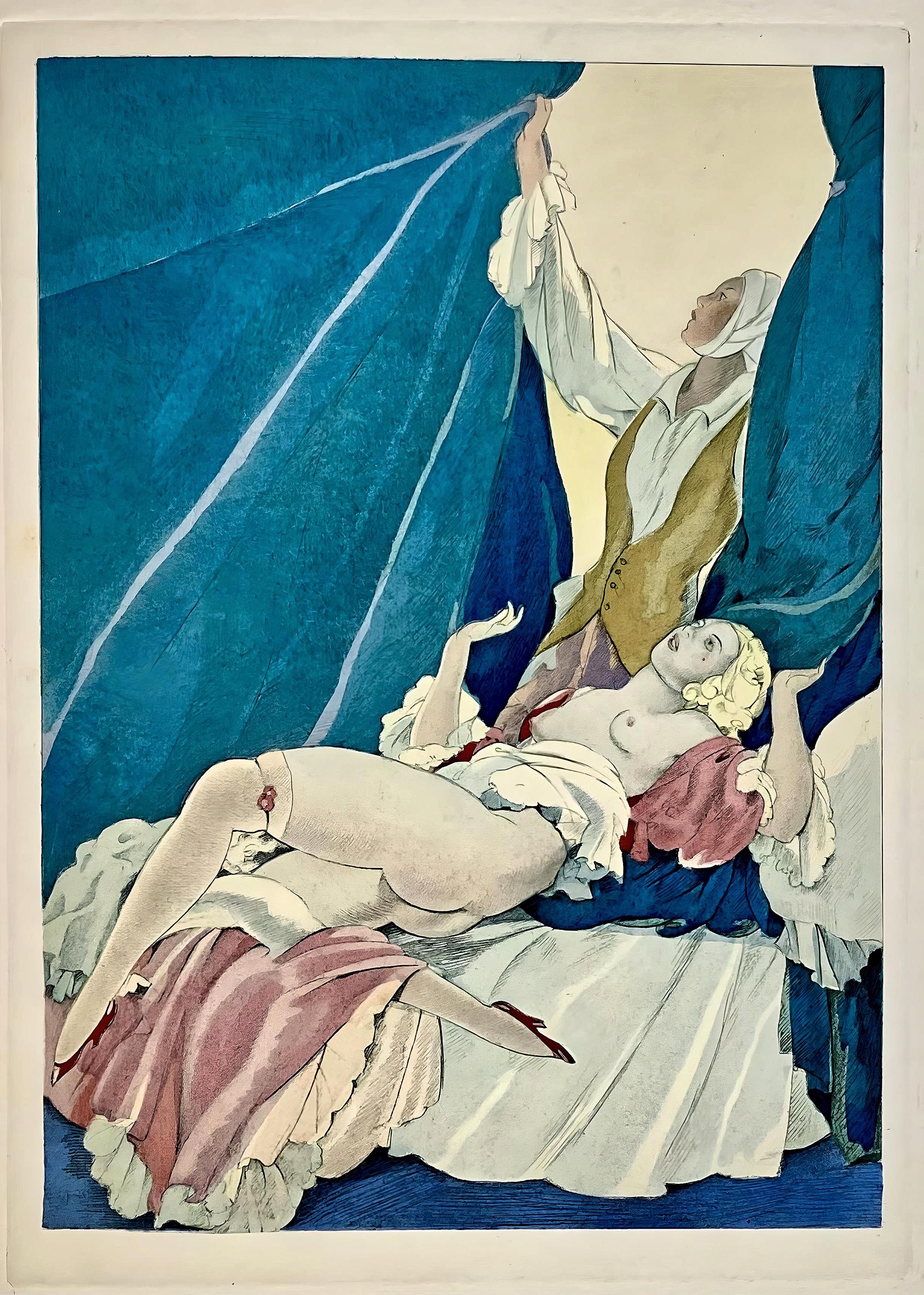 Umberto Brunelleschi, Composition, La Leçon d'amour dans un parc, Limited Edition Lithograph