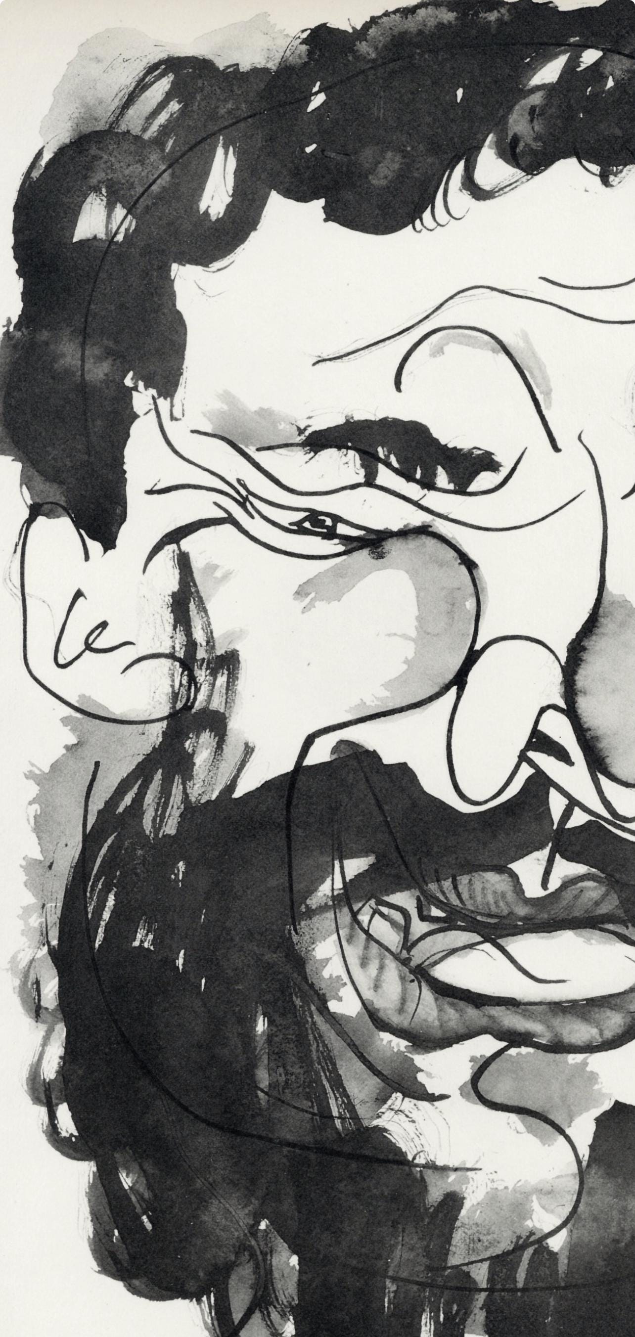 Pablo Picasso, d'homme riant, à la barbe (Cramer No. 84), 40 dessins de Picasso en marge du Buffon, Limited Edition Lithograph