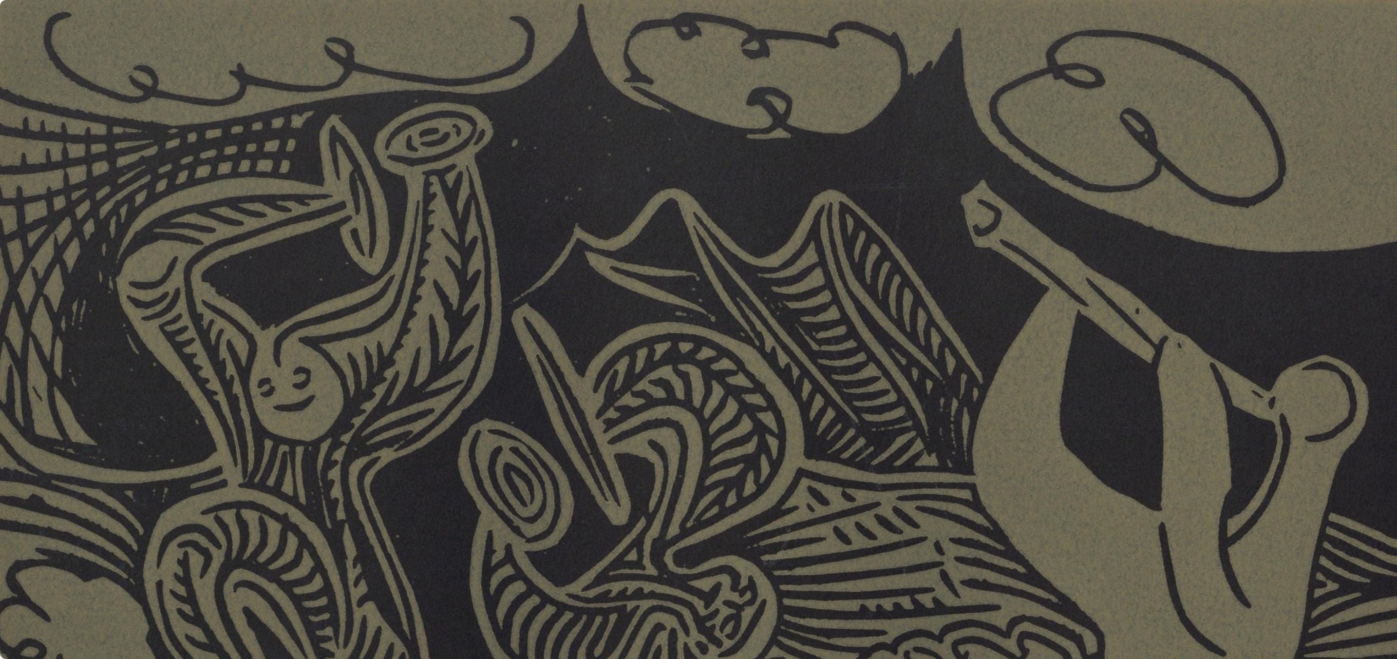 Pablo Picasso, Bacchanal: Flutist, Dancers (Orozco 214), Grabados al linóleo, Limited Edition Linocut