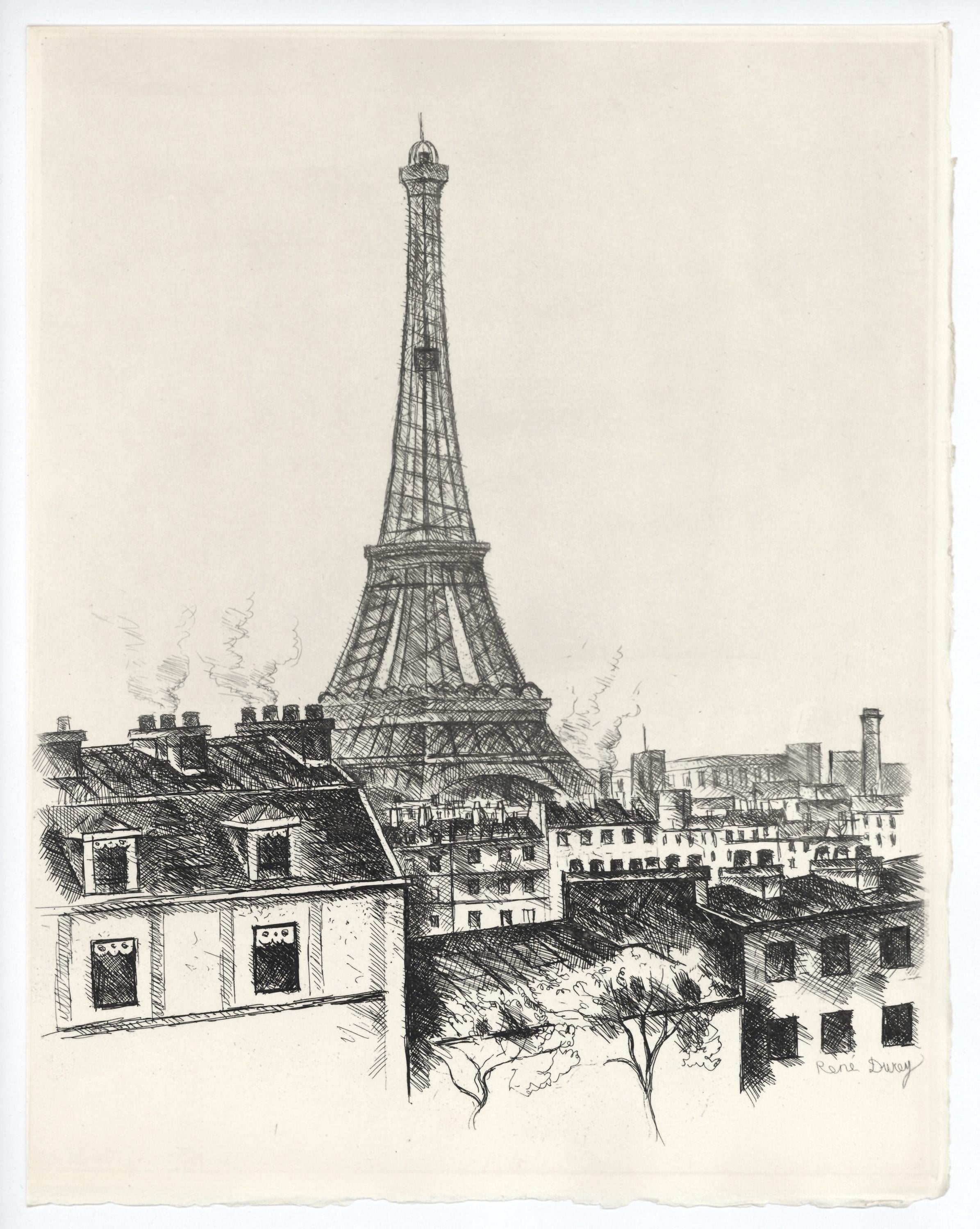 René Durey, Le Champ de Mars, A La gloire à Paris, Limited Edition Etching
