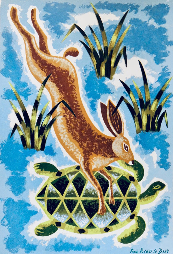 Jean Picart Le Doux, Le lièvre et la tortue, Vingt fables de La fontaine, Limited Edition Woodcut