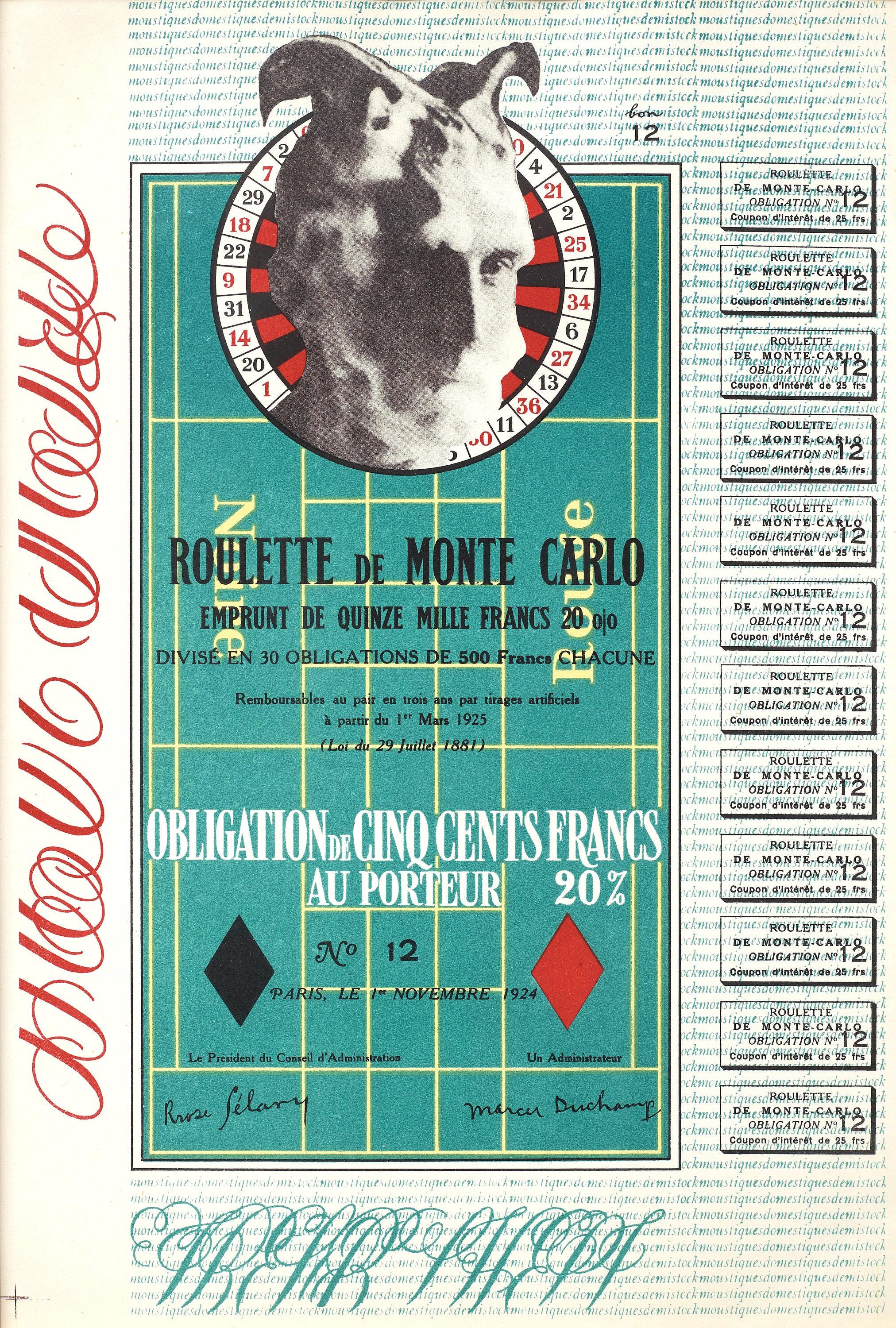 Marcel Duchamp, Monte Carlo Bond (Schwarz 406b), XXe siècle, Limited Edition Lithograph