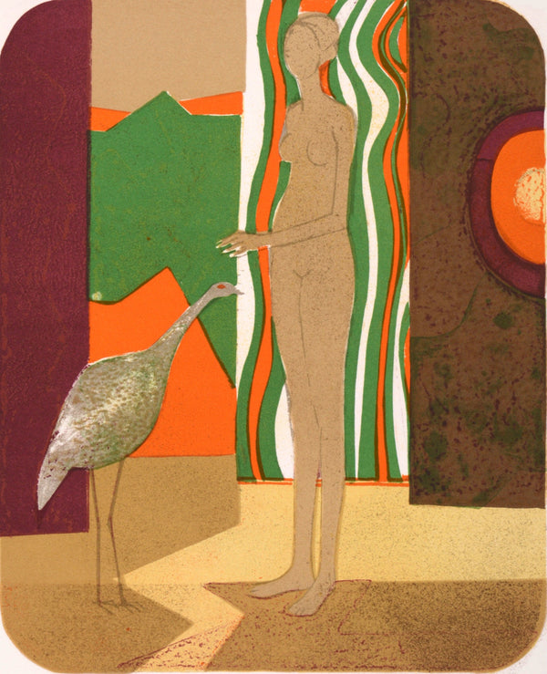 André Minaux, La femme et l'oiseau, Souvenirs et portraits d'artistes, Limited Edition Lithograph