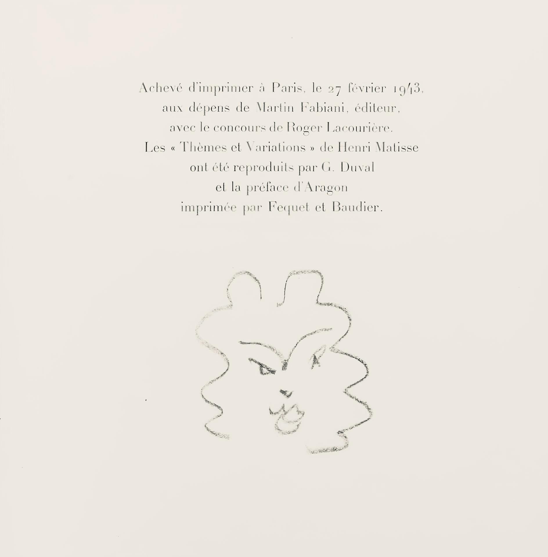 Henri Matisse, Série S.A, var. 1 (Duthuit 9), Henri Matisse, Dessins, Thèmes et variations, Limited Edition Lithograph