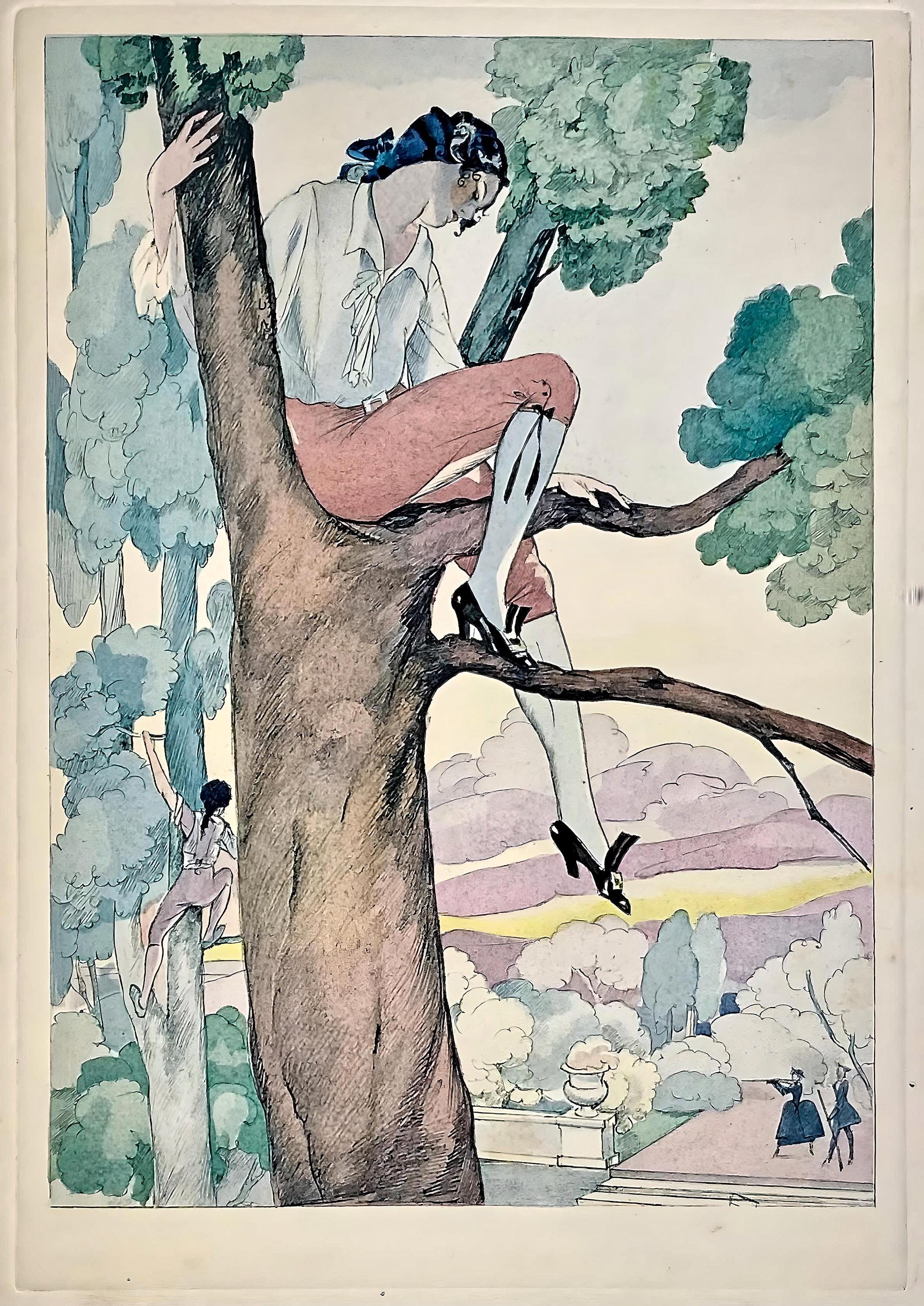 Umberto Brunelleschi, Composition, La Leçon d'amour dans un parc, Limited Edition Lithograph
