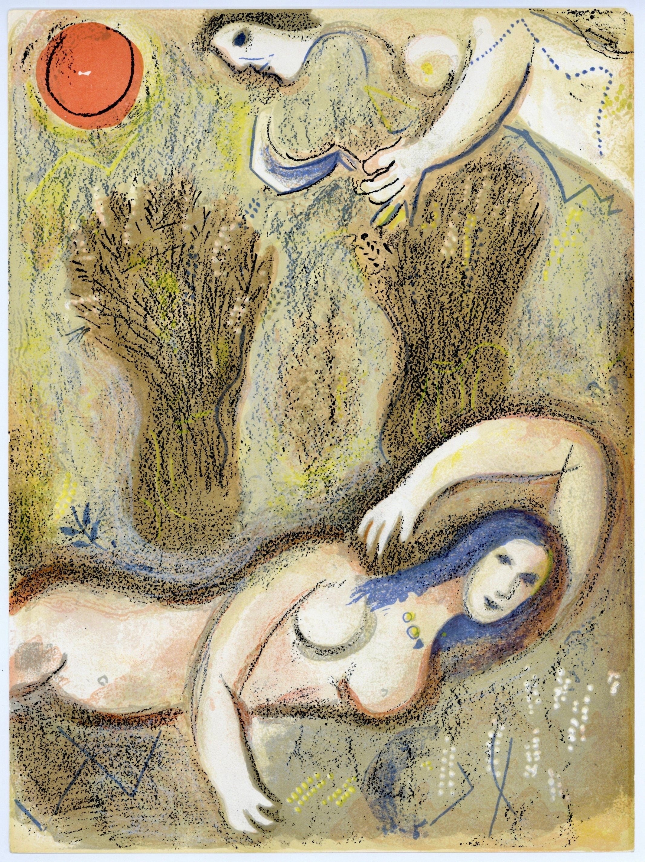 Marc Chagall, Boaz sees Ruth at his feet (Mourlot 117-46; Cramer 25), Drawings from the Bible, Verve: Revue, Limited Edition Lithograph