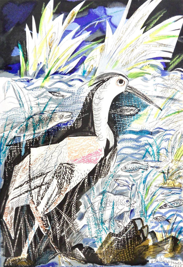 Henri de Waroquier, Héron au bord de la riviè, Vingt fables de La fontaine, Limited Edition Woodcut