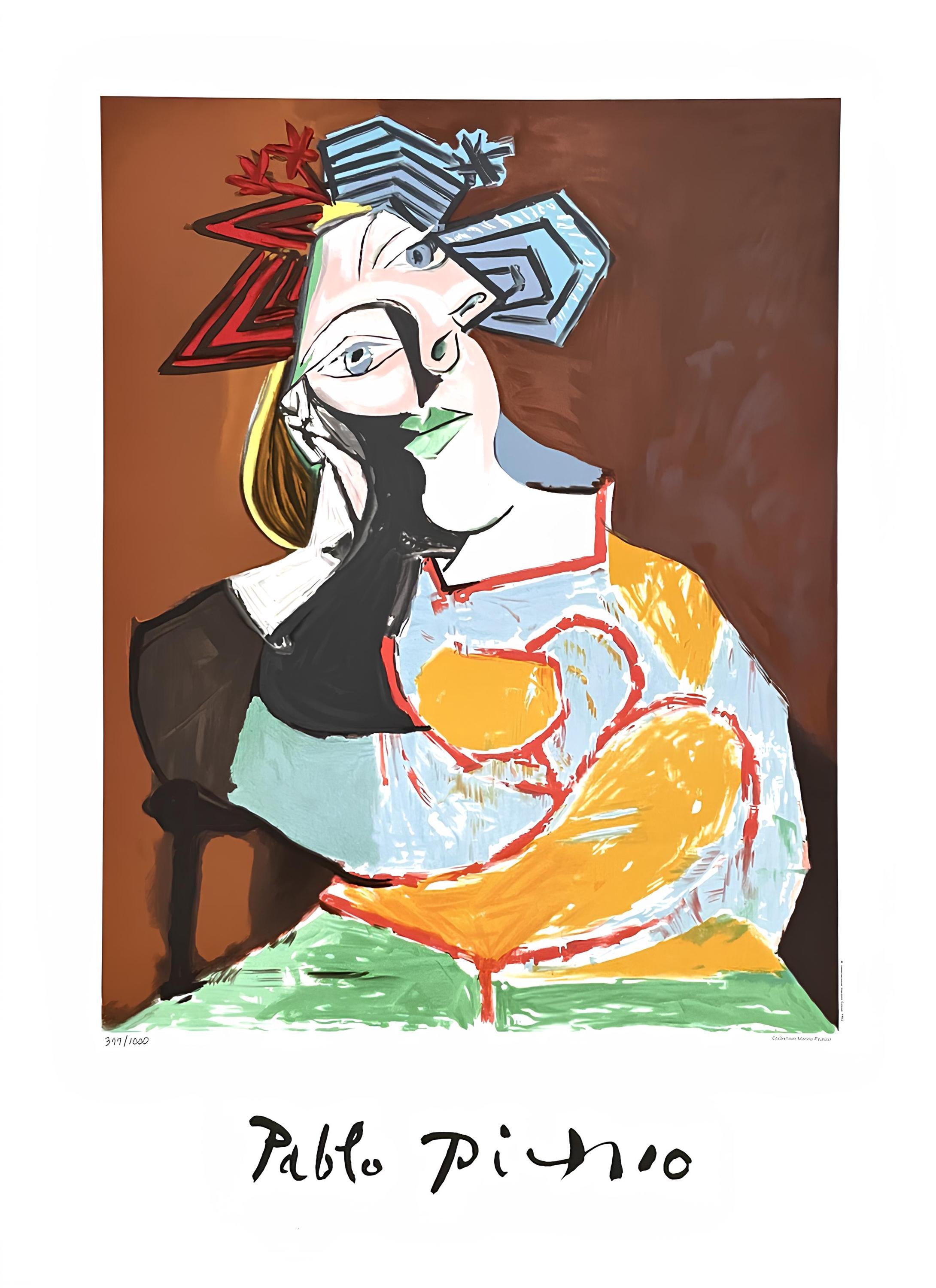 Pablo Picasso, Femme accoudée au drapeau bleu et rouge, Marina Picasso Collection, Official Limited Edition Lithograph