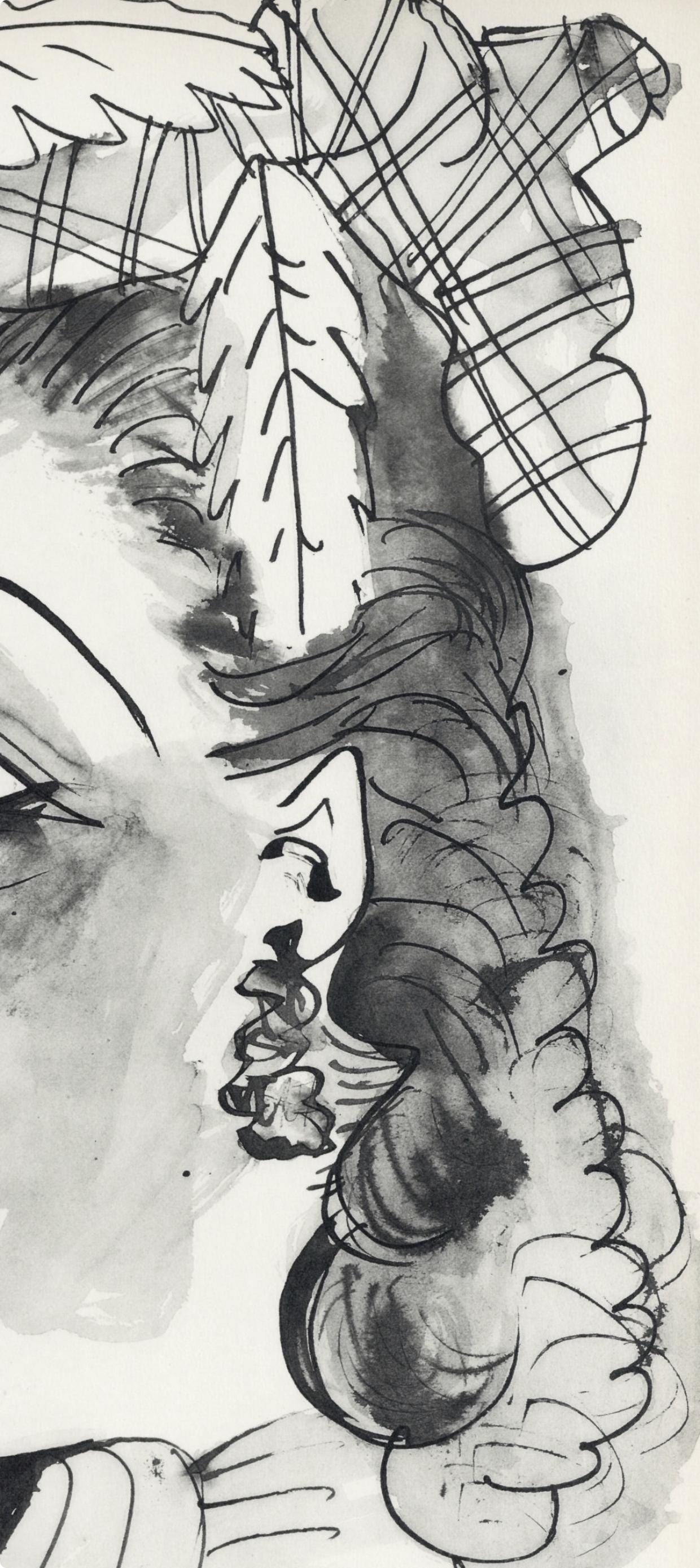 Pablo Picasso, Profil de vieille femme, trait et lavis (Cramer No. 84), 40 dessins de Picasso en marge du Buffon, Limited Edition Lithograph