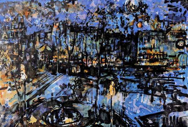 Jean Yves Commère, Place Pigalle la nuit, Panorama de Paris, Au Temps de Paris Seine, Limited Edition Lithograph