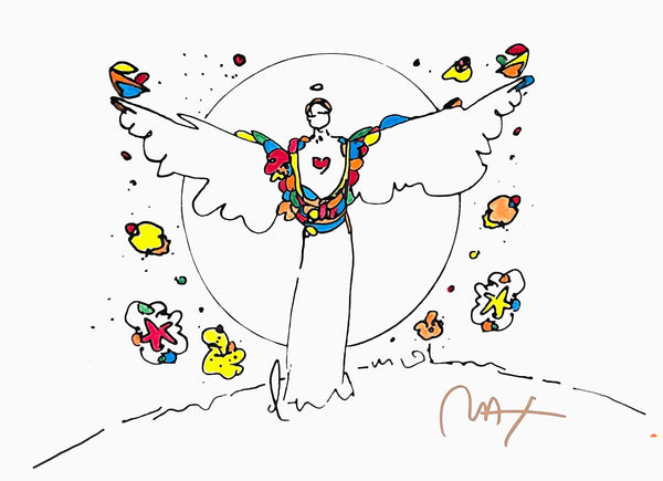 Peter Max, Angel with Spread Wings, Hand Signed, Mixed Media Watercolor and Silkscreen Painting