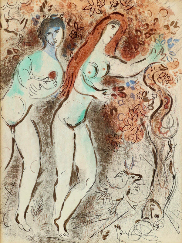 Marc Chagall, Adam, Eve and the forbidden fruit (Mourlot 117-46; Cramer 25), Drawings from the Bible, Verve, Limited Edition Lithograph