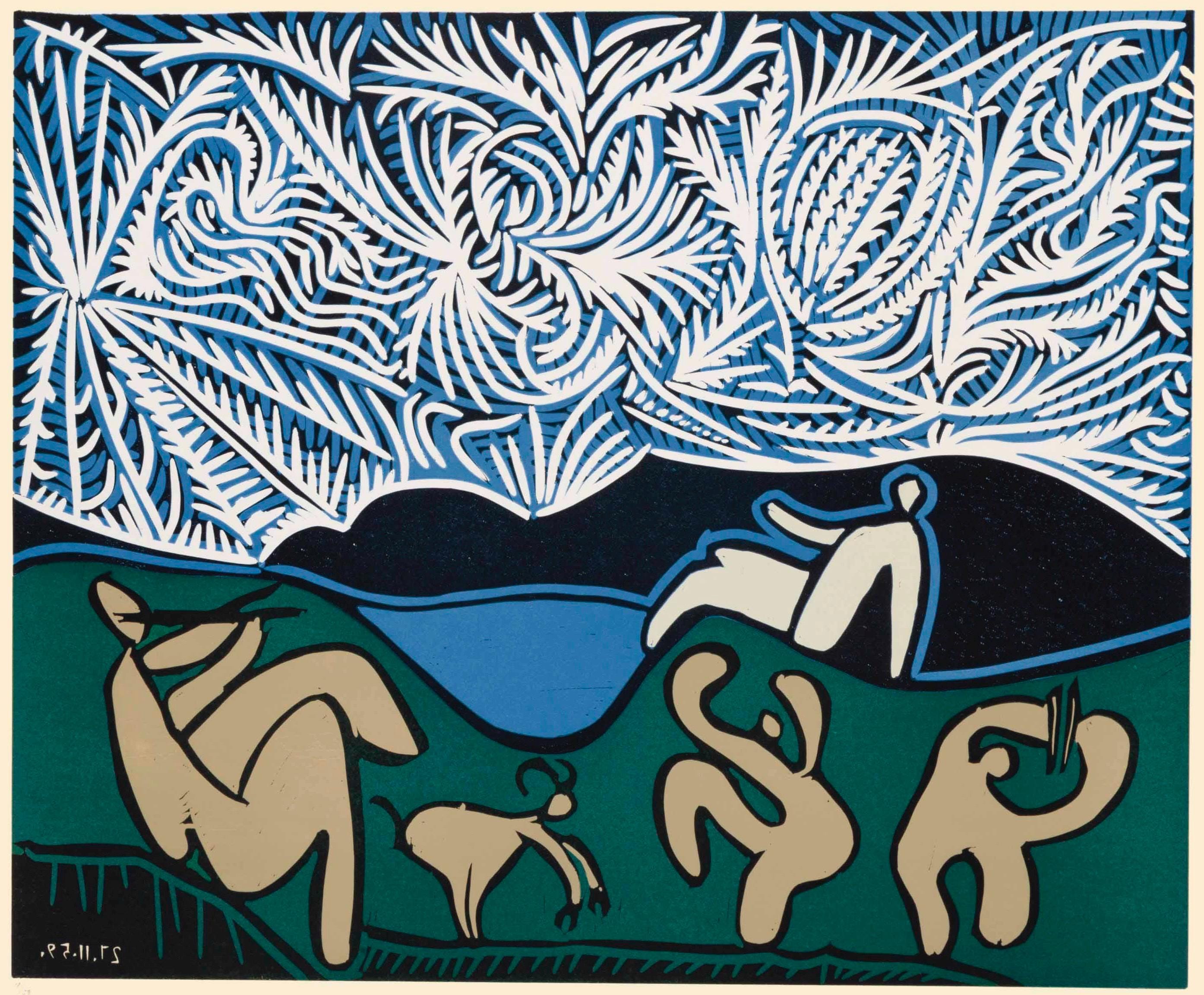 Pablo Picasso, Bacchanal with Kid and Spectator (Orozco 214), Grabados al linóleo, Limited Edition Linocut