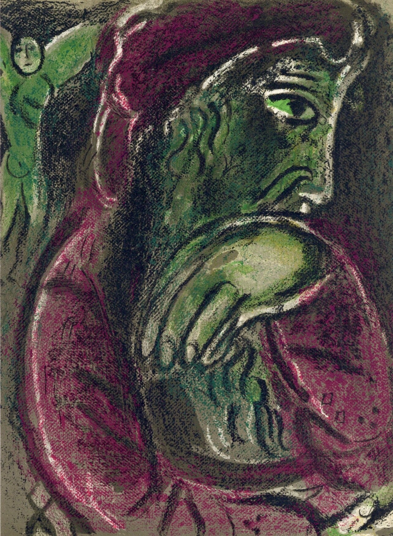 Marc Chagall, Job in despair (Mourlot 117-46; Cramer 25), Drawings from the Bible by Marc Chagall, Verve: Revue, Limited Edition Lithograph