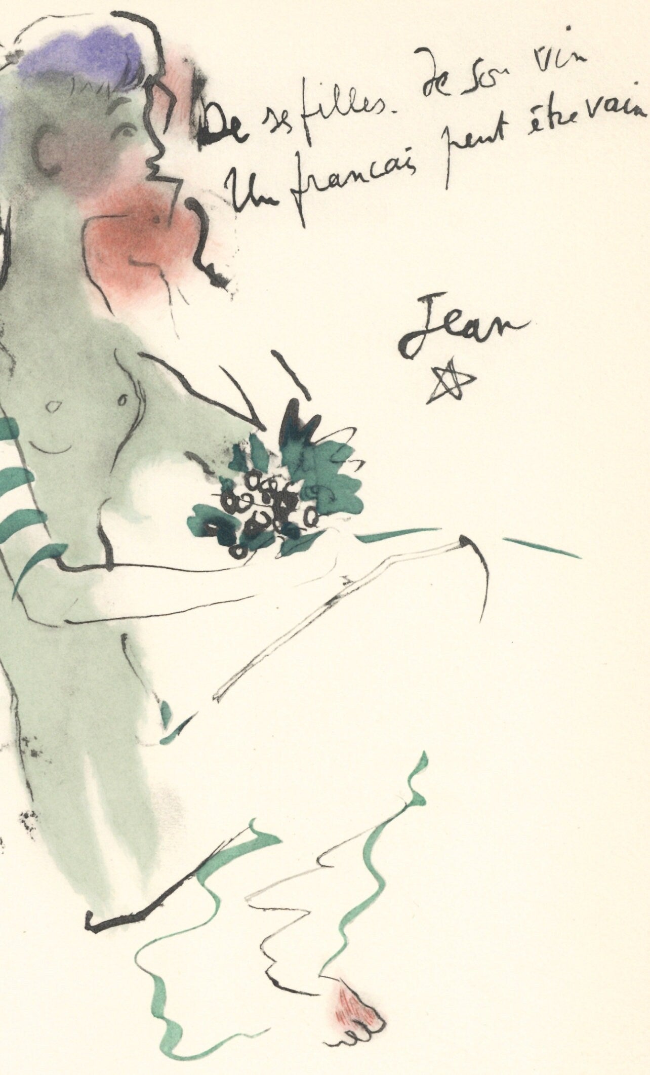 Jean Cocteau, Bacchante assise, Vins, Fleurs et Flammes, Limited Edition Lithograph