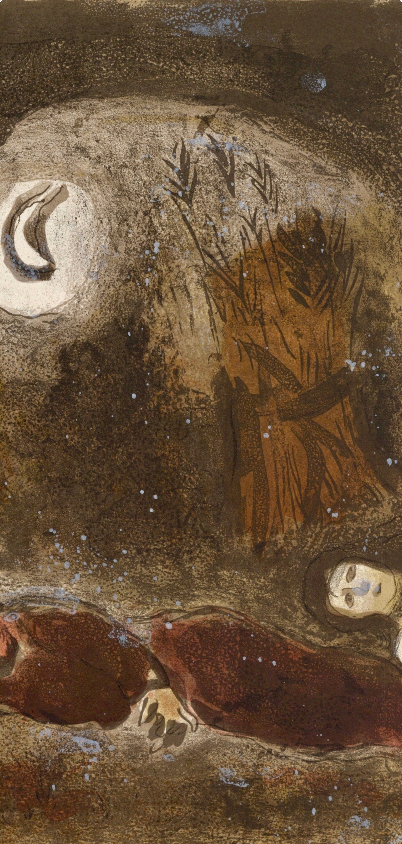 Marc Chagall, Ruth at the feet of Boaz (Mourlot 117-46; Cramer 25), Drawings from the Bible, Verve: Revue, Limited Edition Lithograph