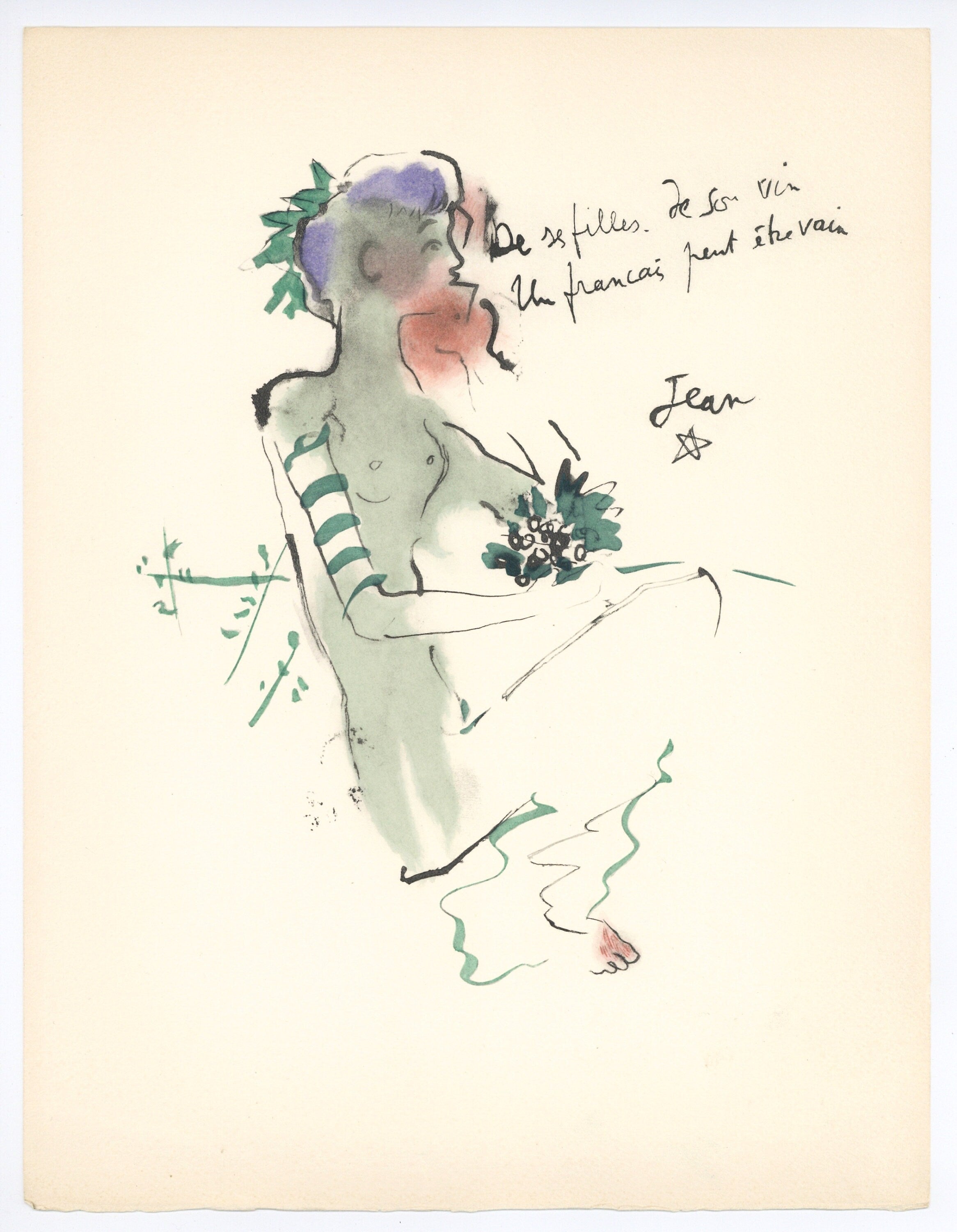 Jean Cocteau, Bacchante assise, Vins, Fleurs et Flammes, Limited Edition Lithograph