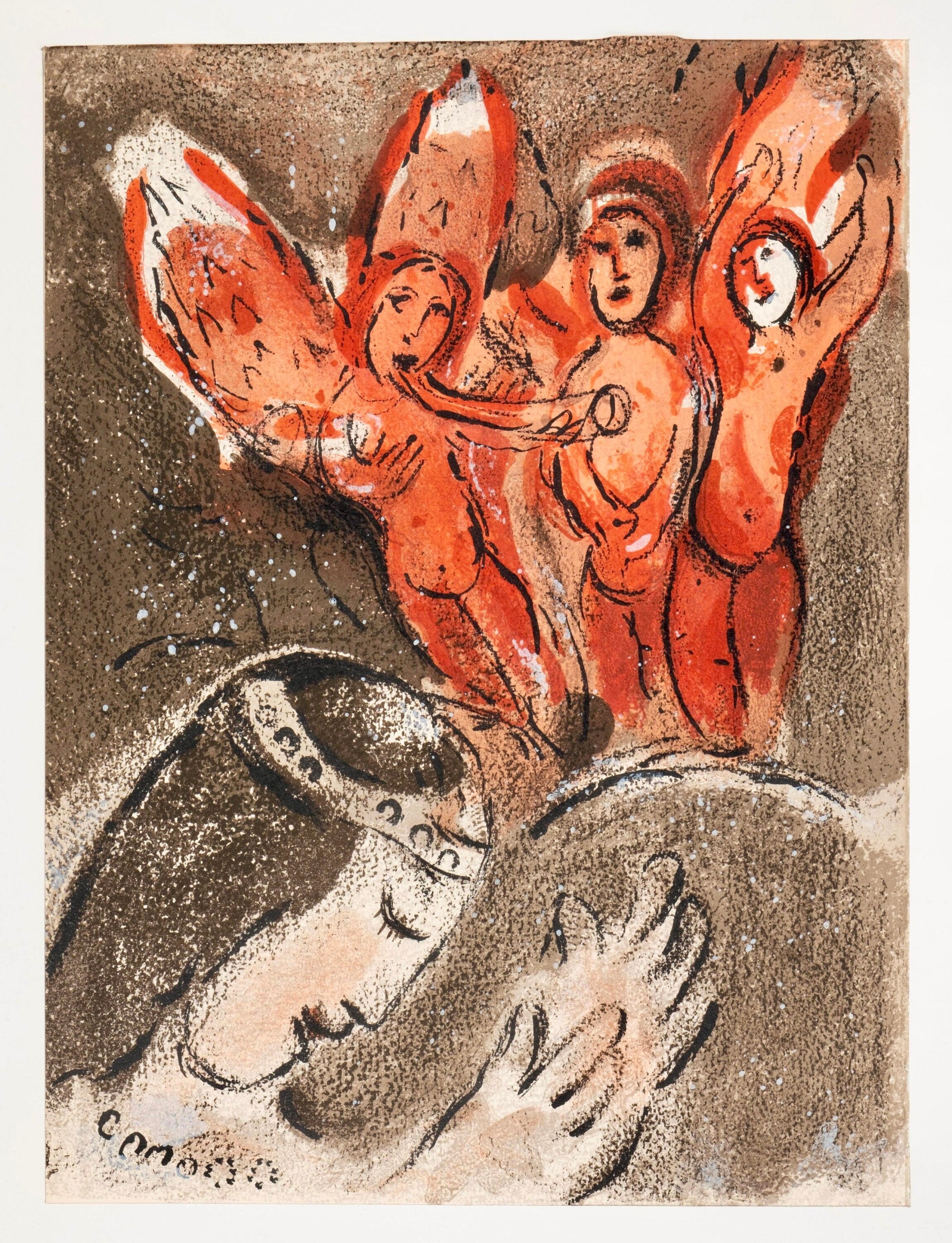 Marc Chagall, Sarah and the Angels (Mourlot 117-46; Cramer 25), Drawings from the Bible, Verve: Revue, Limited Edition Lithograph