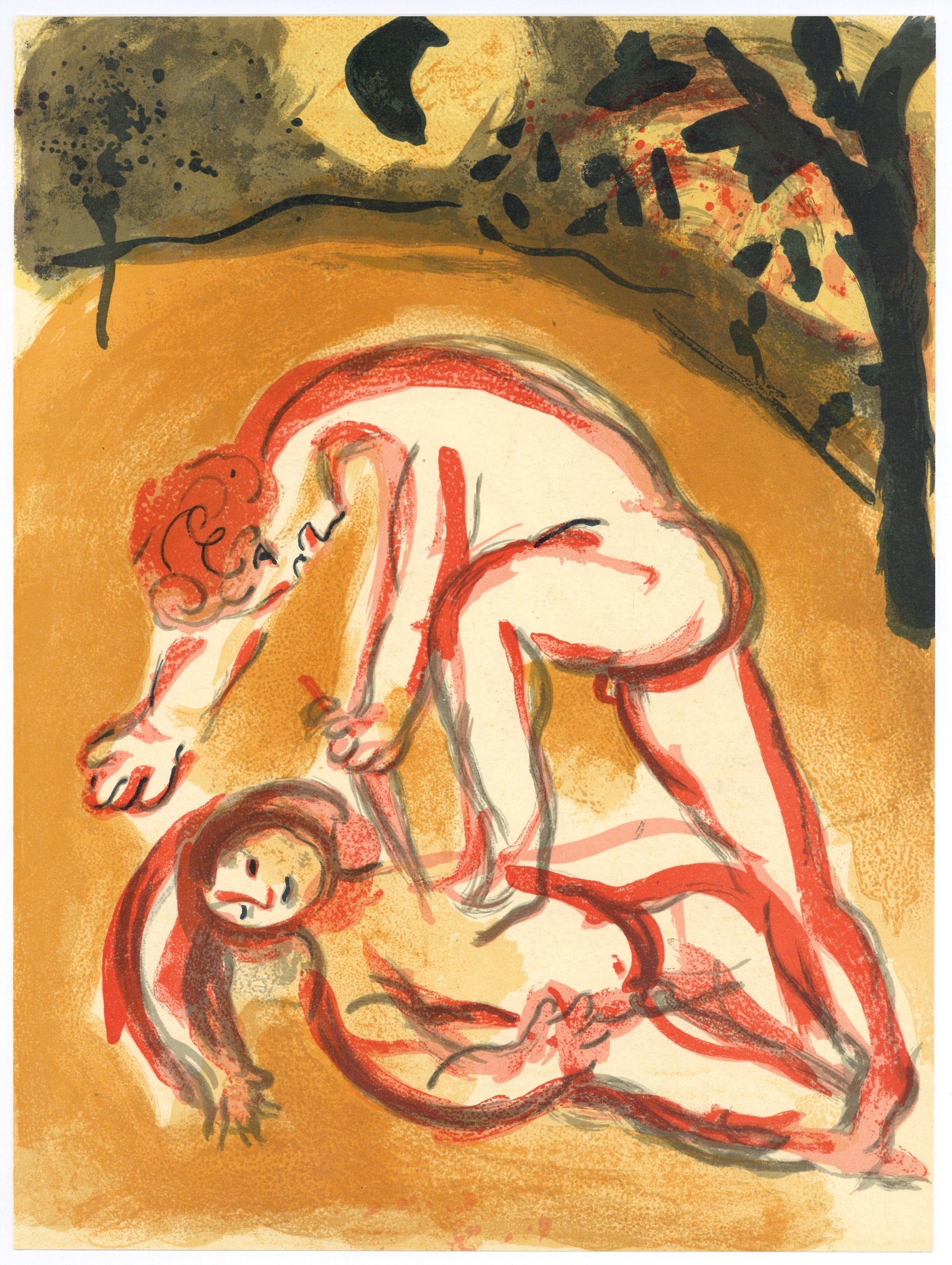 Marc Chagall, Cain and Abel (Mourlot 117-46; Cramer 25), Drawings from the Bible by Marc Chagall, Verve: Revue, Limited Edition Lithograph