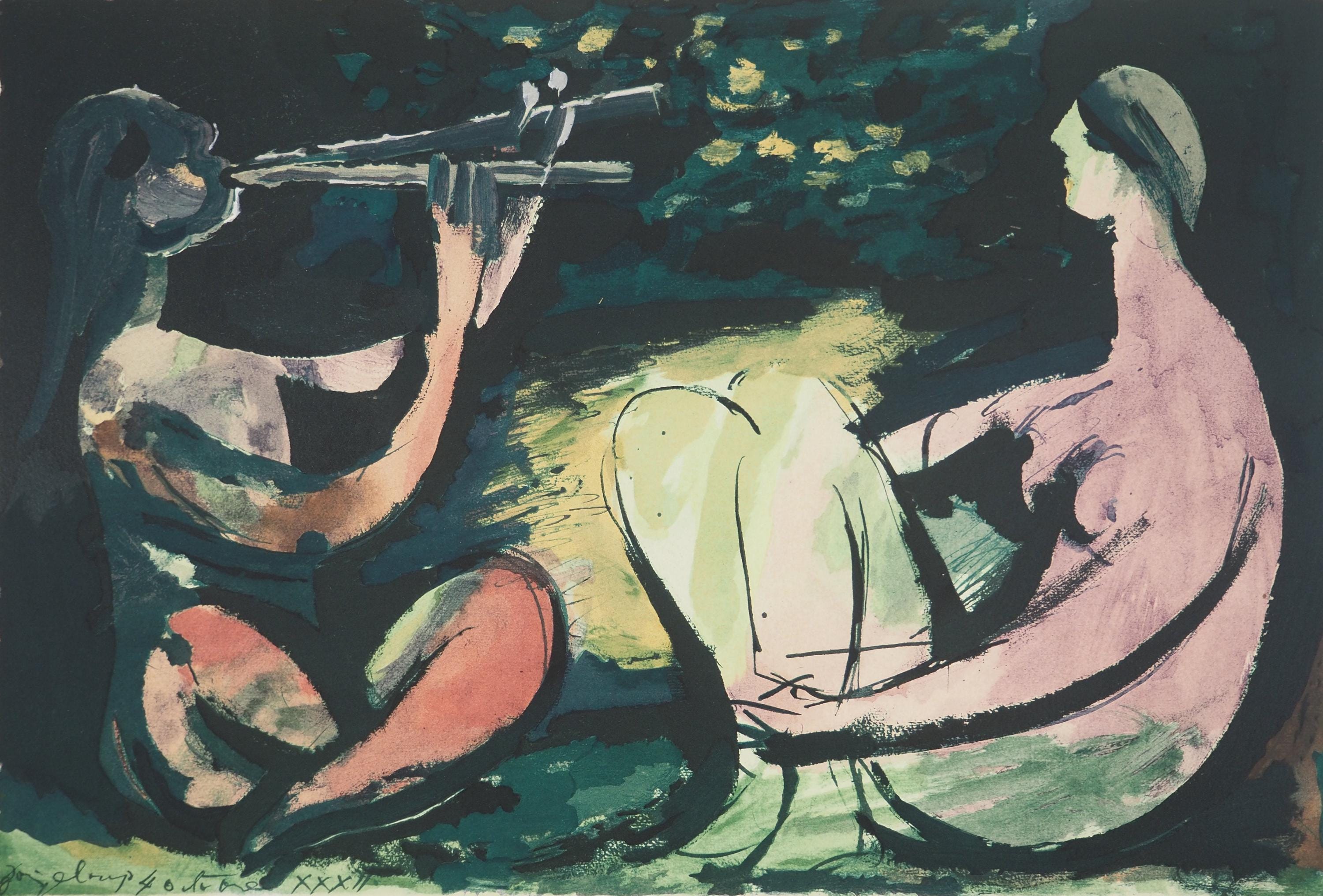 Pablo Picasso, Composition (Orozco 238), Picasso, La flûte double, Limited Edition Lithograph