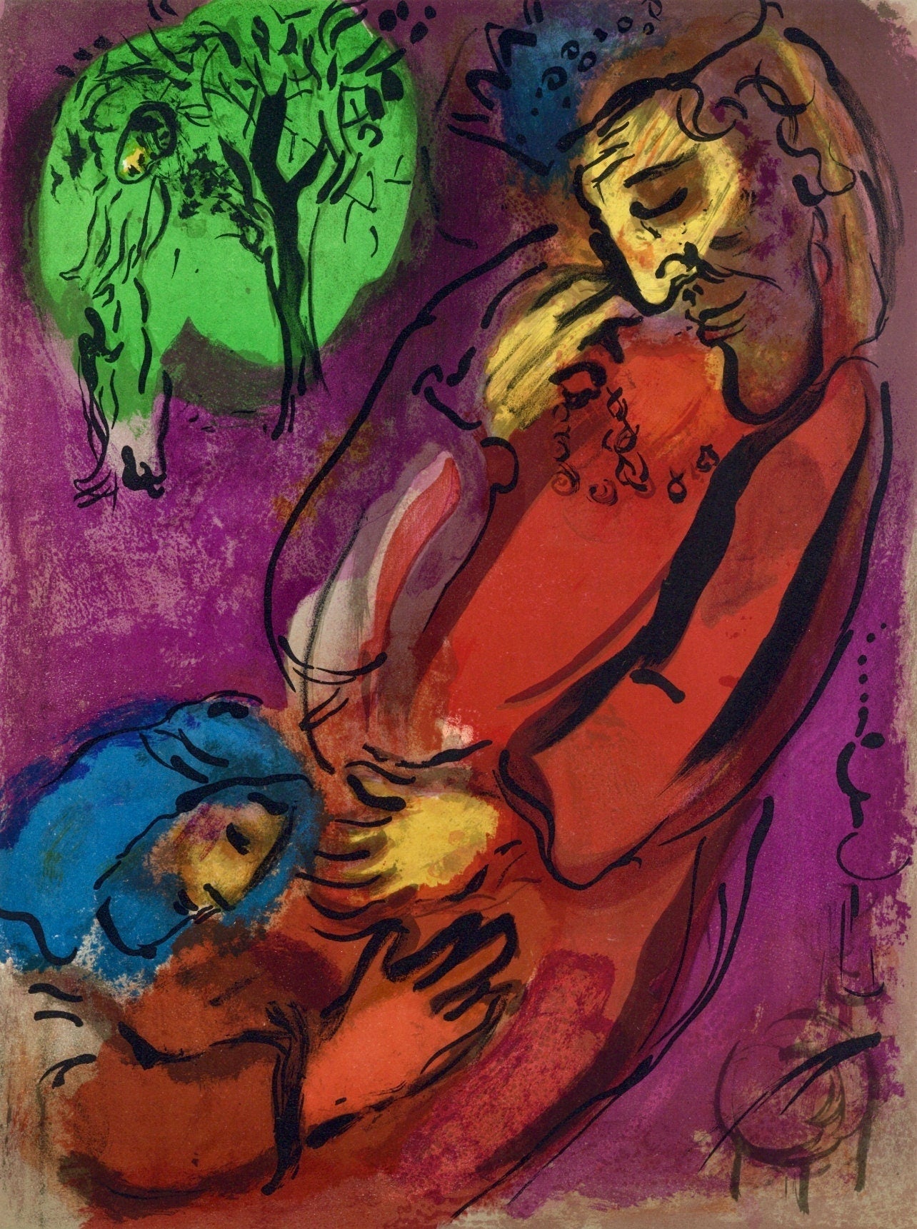 Marc Chagall, David and Absalom (Mourlot 117-46; Cramer 25), Drawings from the Bible by Marc Chagall, Verve, Limited Edition Lithograph