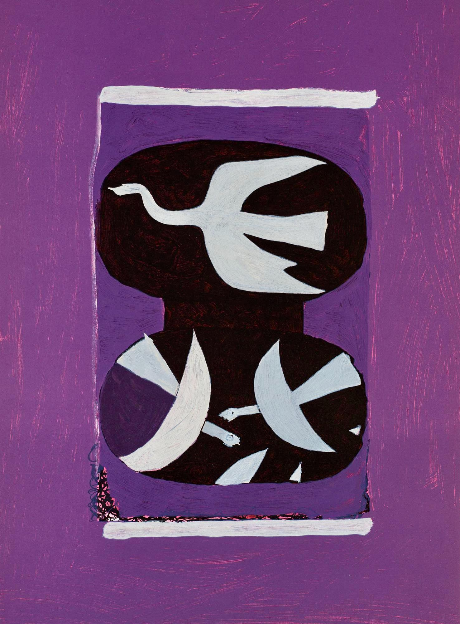 Georges Braque, Trois oiseaux sur fond violet, l’Hommage à Georges Braque, Derrière le miroir, Limited Edition Lithograph