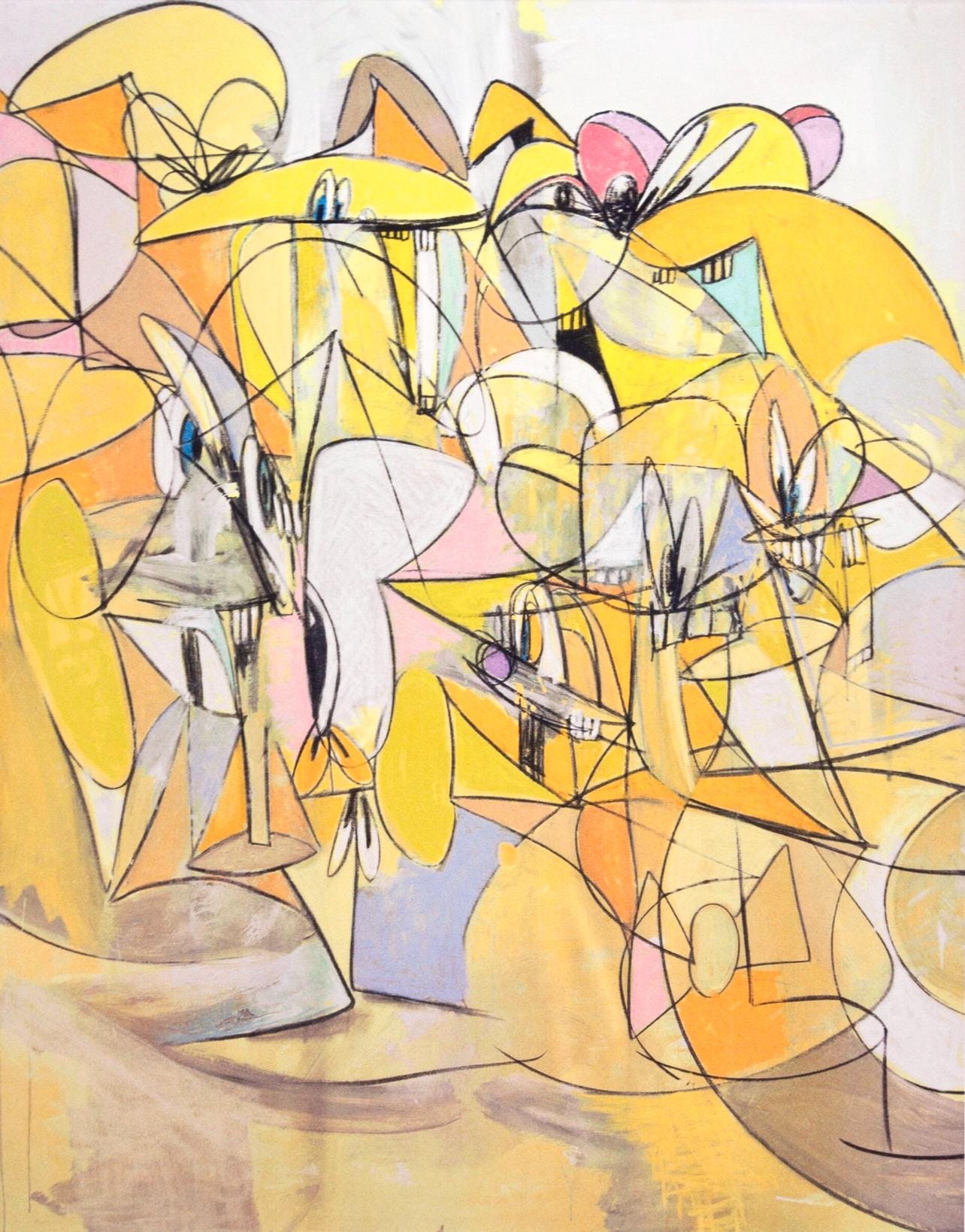 George Condo, Pink and Yellow Sweep, Drawing Paintings, Limited Edition Four Color Process Print
