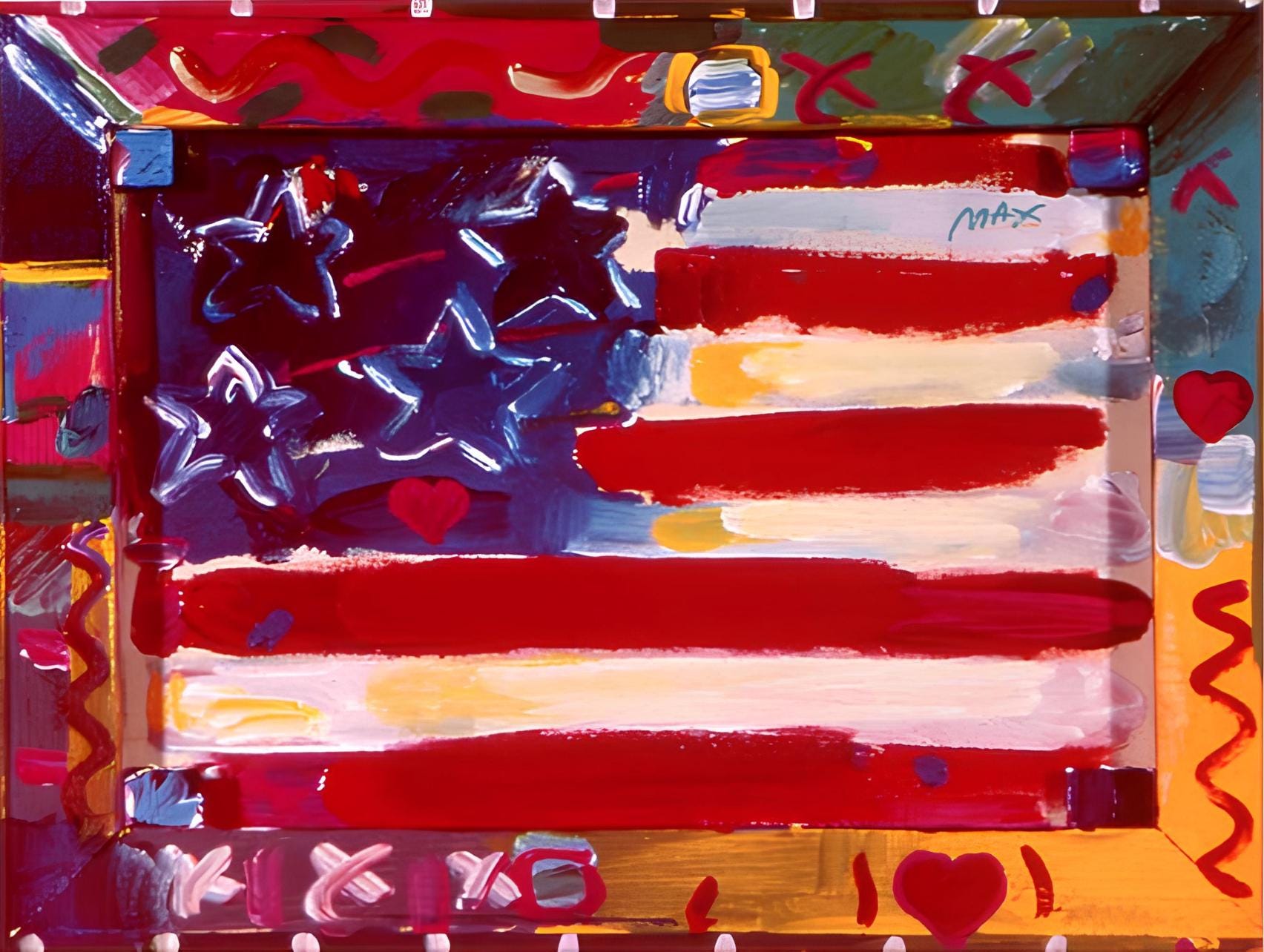 Peter Max, Flag With Heart - Leningrad, 1991, Hand Signed, Official Edition Offset Lithograph