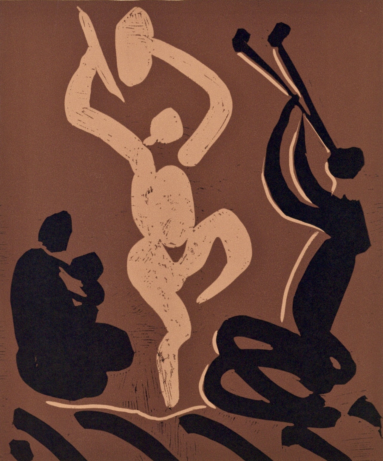 Pablo Picasso, Bacchanal, Seated Woman Holding a Baby (Orozco 214), Grabados al linóleo, Limited Edition Linocut