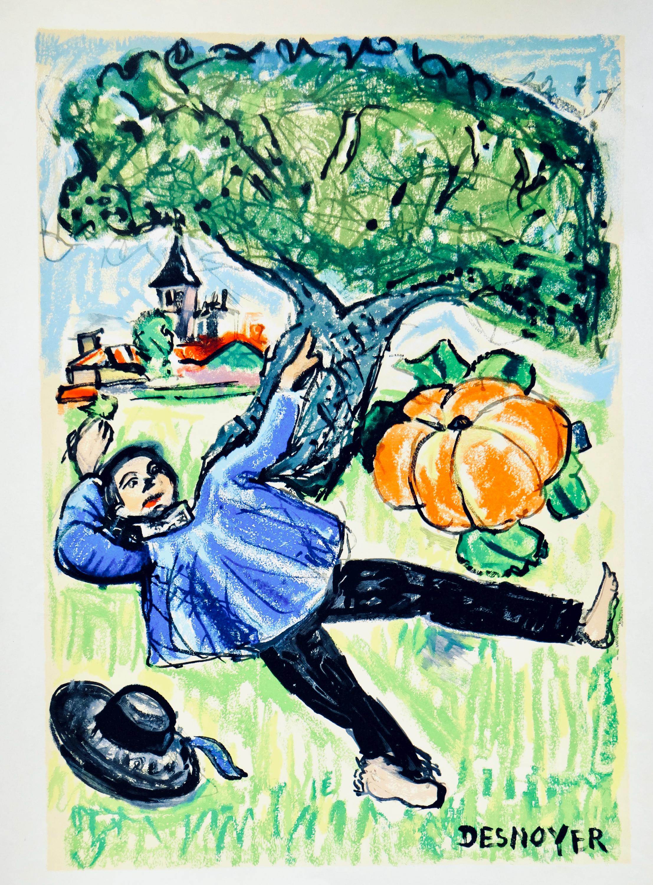 François Desnoyer, Le gland et la citrouille, Vingt fables de La fontaine, Limited Edition Woodcut