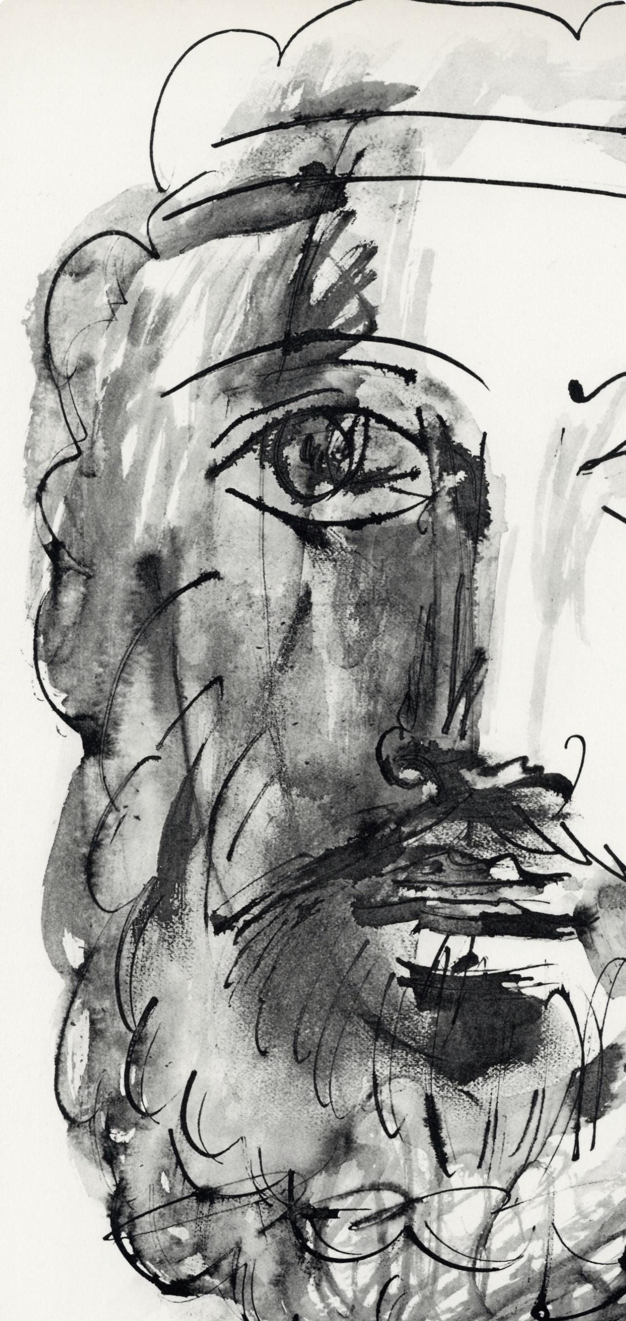 Pablo Picasso, Visage d'homme au bandeau (Cramer No. 84), 40 dessins de Picasso en marge du Buffon, Limited Edition Lithograph