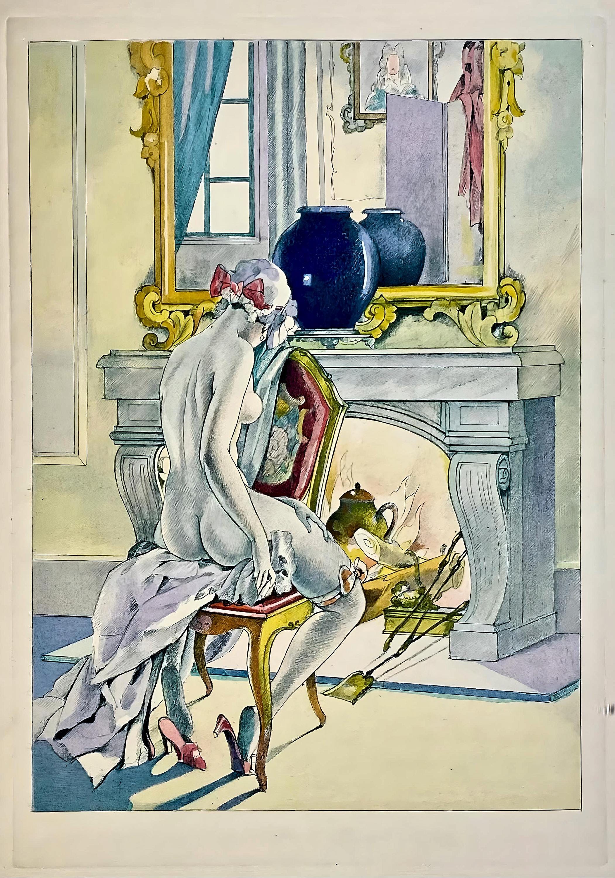 Umberto Brunelleschi, Composition, La Leçon d'amour dans un parc, Limited Edition Lithograph