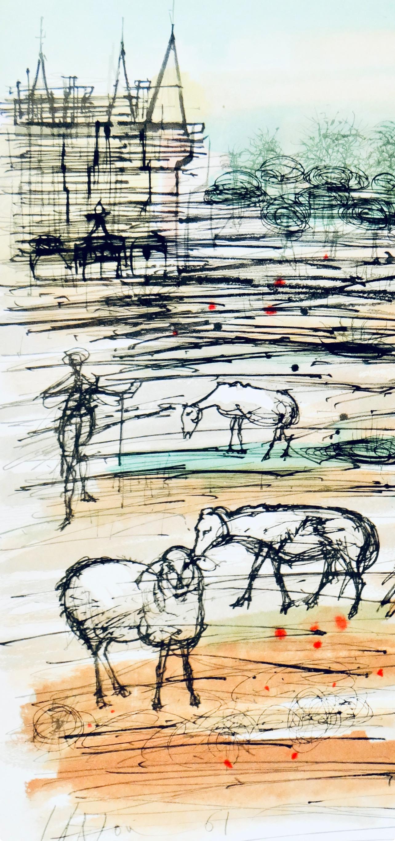 Jean Carzou, Le berger et le roi, Vingt fables de La fontaine, Limited Edition Woodcut
