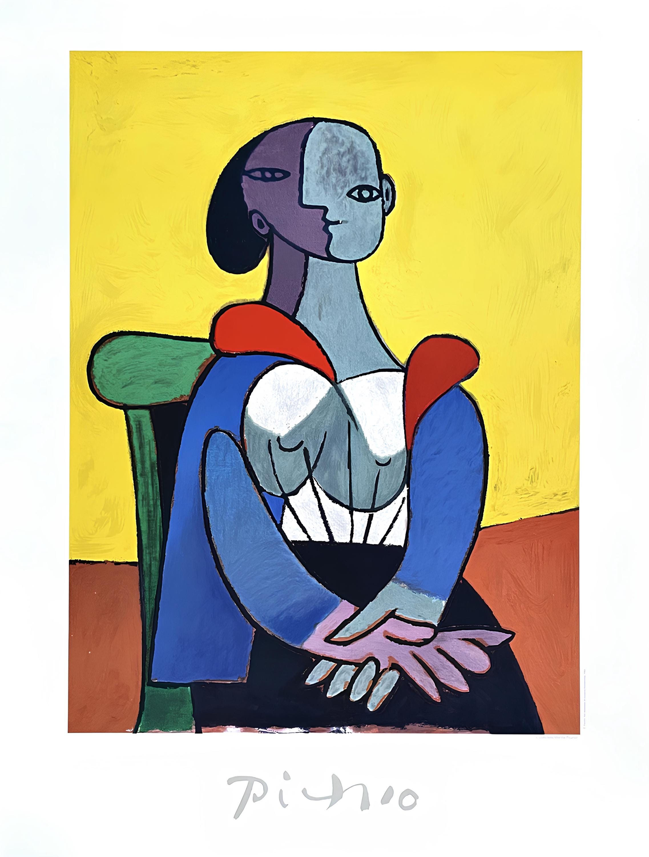 Pablo Picasso, Femme à la chaise sur fond jaune, Marina Picasso Collection, Official Limited Edition Lithograph