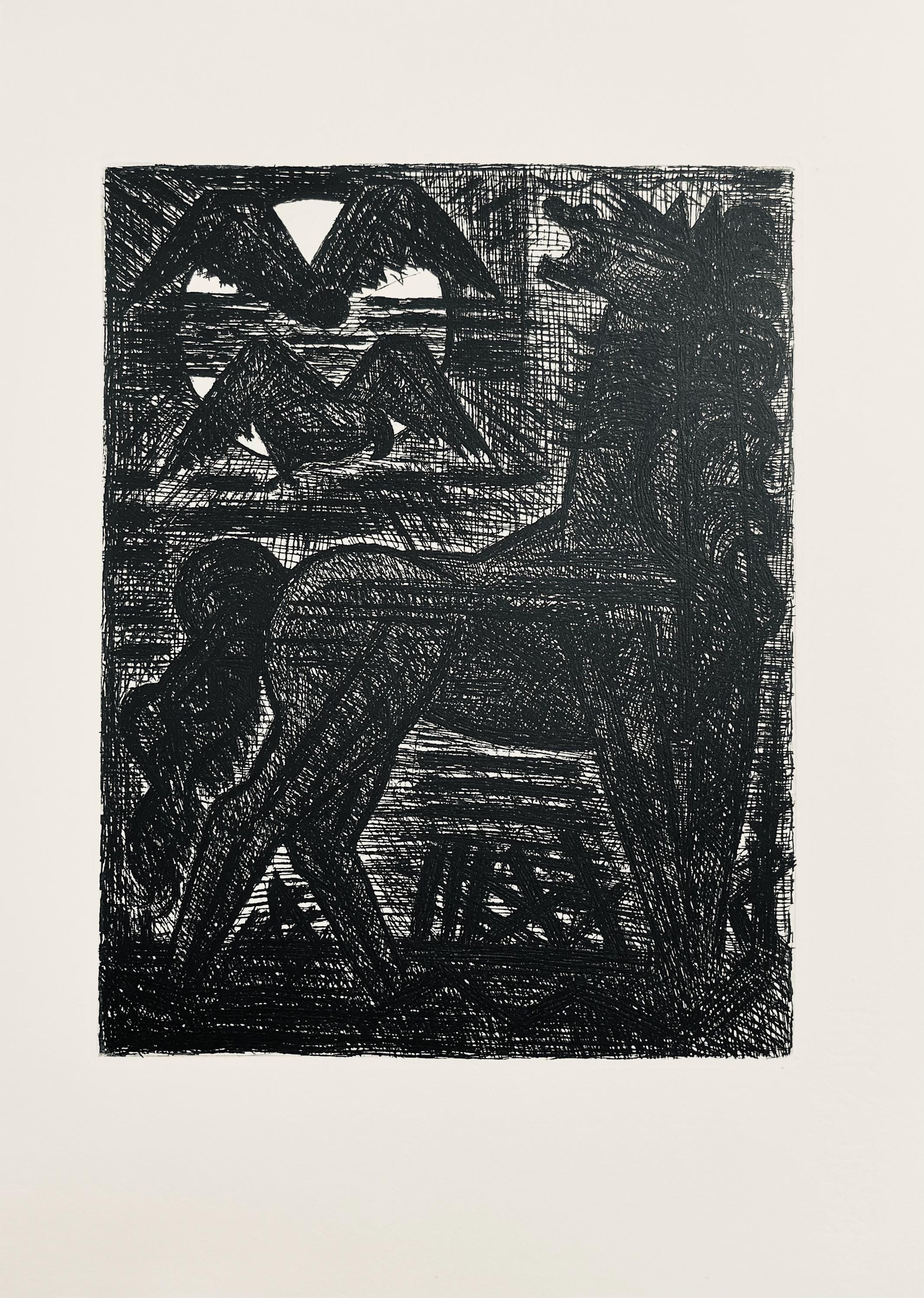 Marcel Gromaire, Présages, Cheval Noir Et Oiseaux De Nuit, Scène IX, Shakespeare, Macbeth, Eaux-fortes de Gromaire, Limited Edition Etching