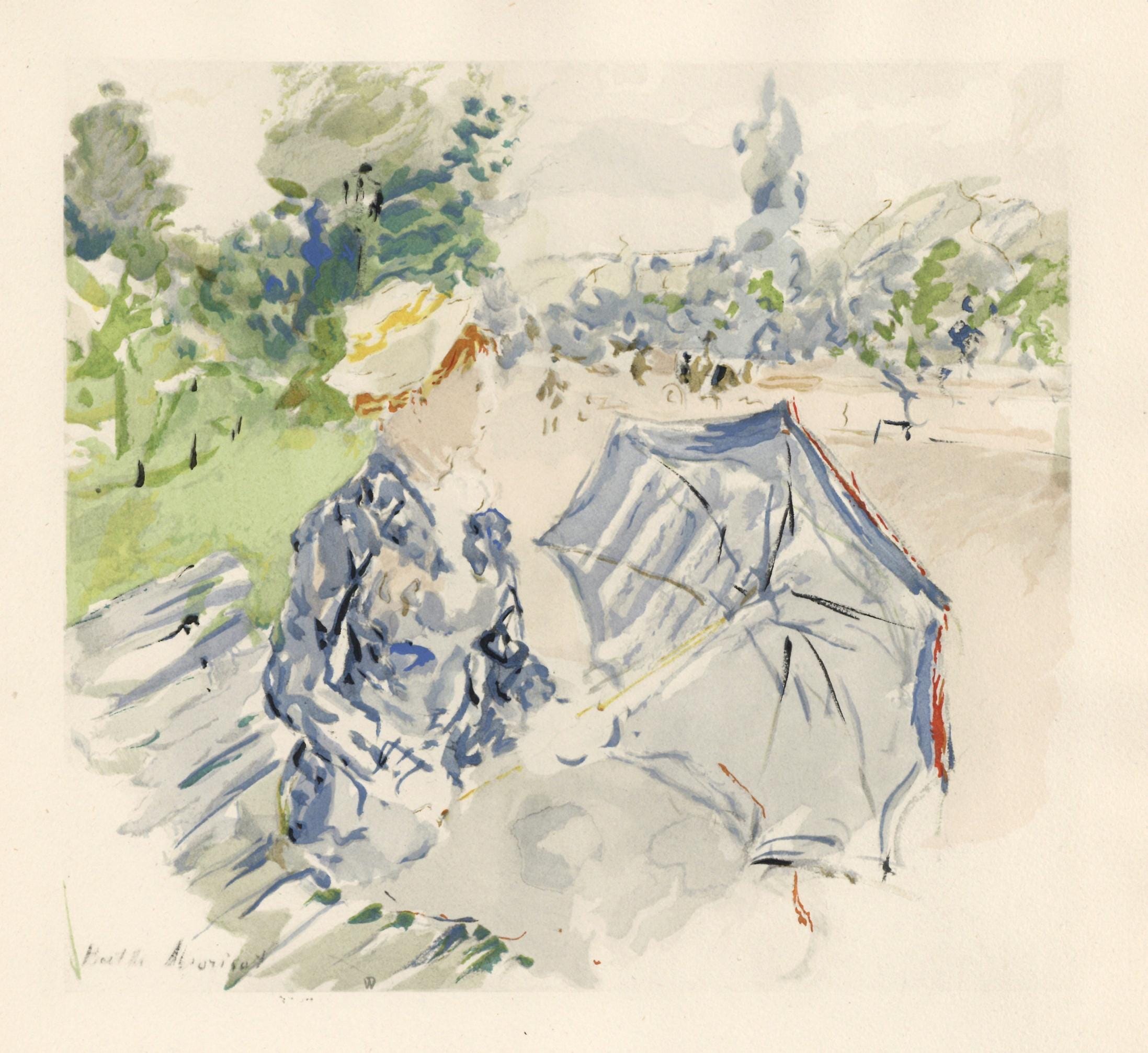 Berthe Morisot, Jeune femme assise avenue du Bois de Boulogne, Berthe Morisot Seize Aquarelles, Limited Edition Lithograph