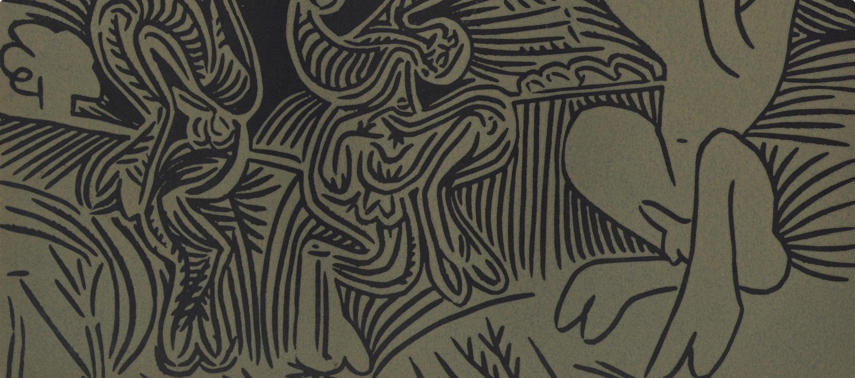 Pablo Picasso, Bacchanal: Flutist, Dancers (Orozco 214), Grabados al linóleo, Limited Edition Linocut