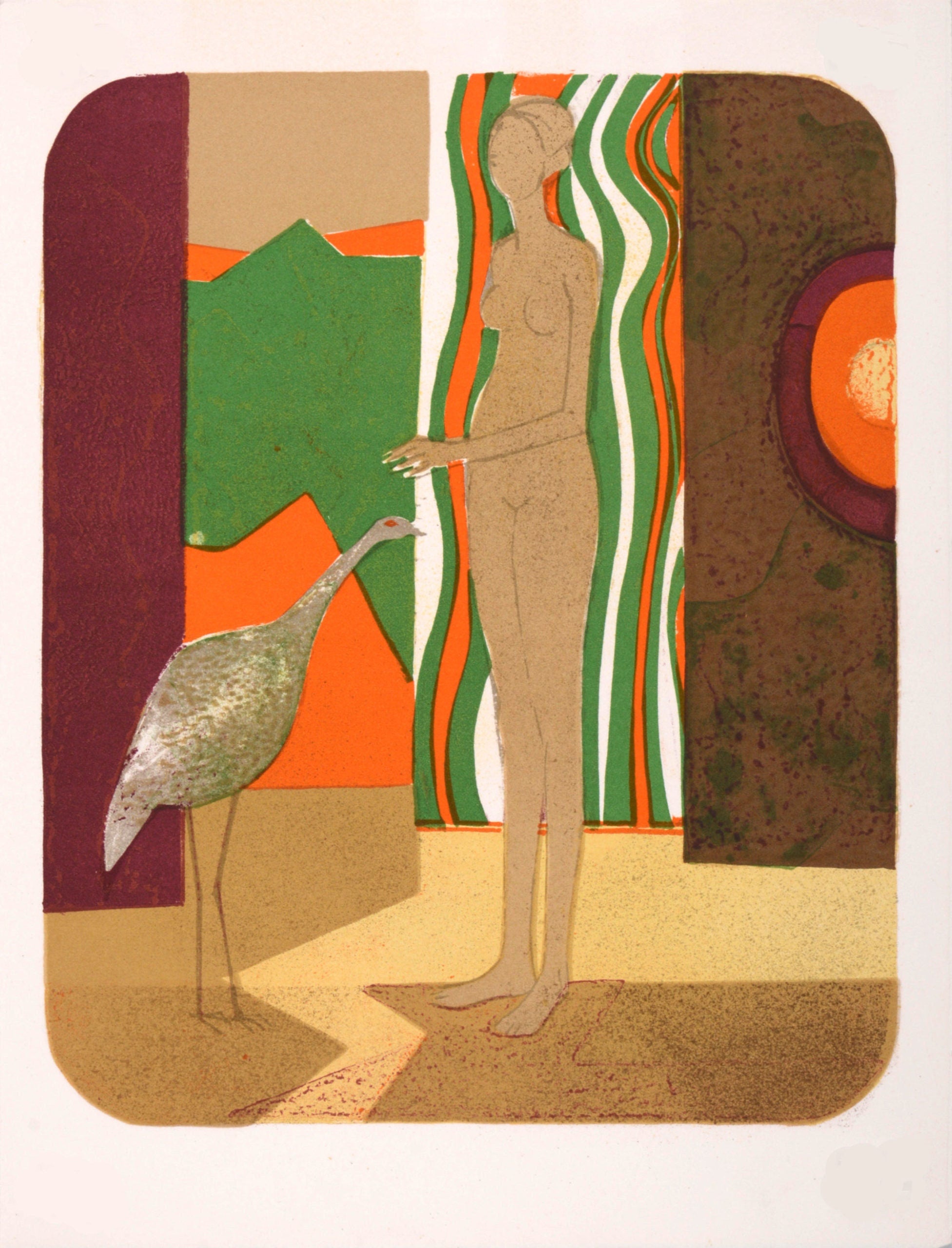 André Minaux, La femme et l'oiseau, Souvenirs et portraits d'artistes, Limited Edition Lithograph
