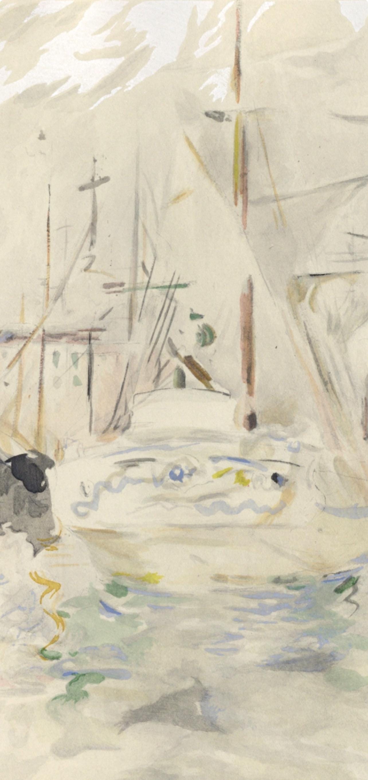 Berthe Morisot, Bateau blanc dans le port de Nice, Berthe Morisot Seize Aquarelles, Limited Edition Lithograph