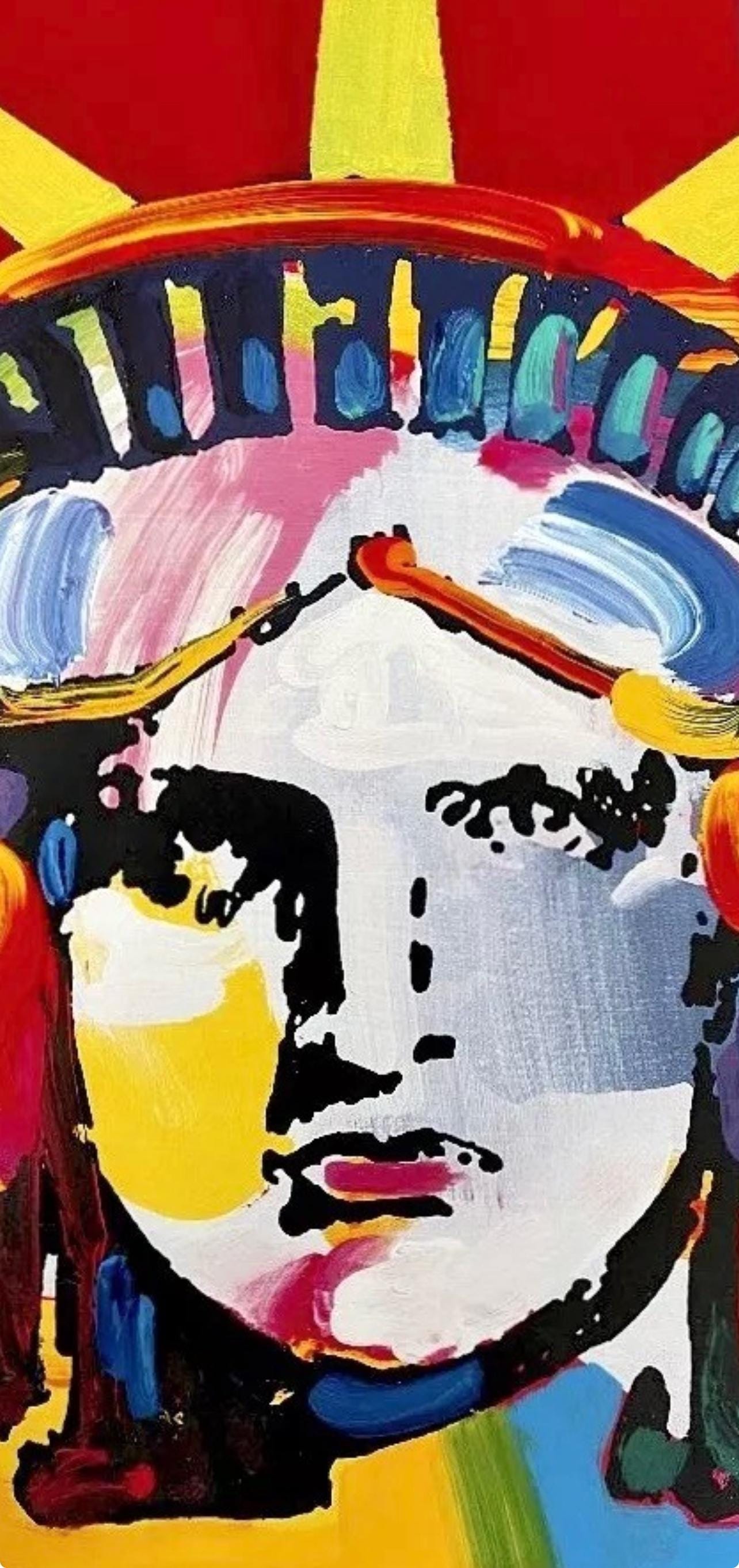 Peter Max, Liberty Head, Hand Signed, Mixed Media Acrylic and Lithograph Painting