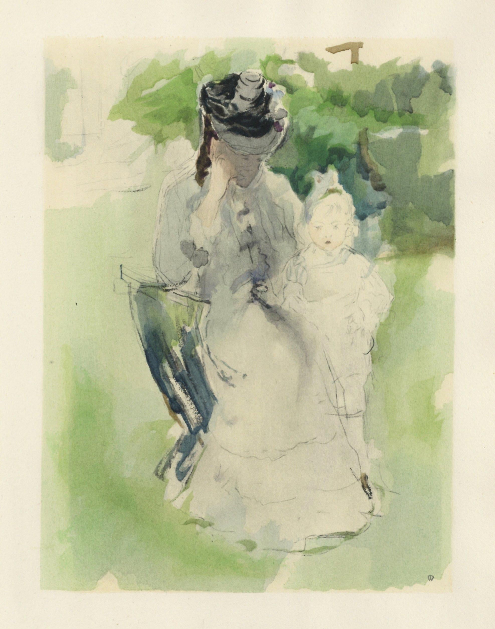 Berthe Morisot, Madame Pontillon et sa fille Blanche, Berthe Morisot Seize Aquarelles, Limited Edition Lithograph
