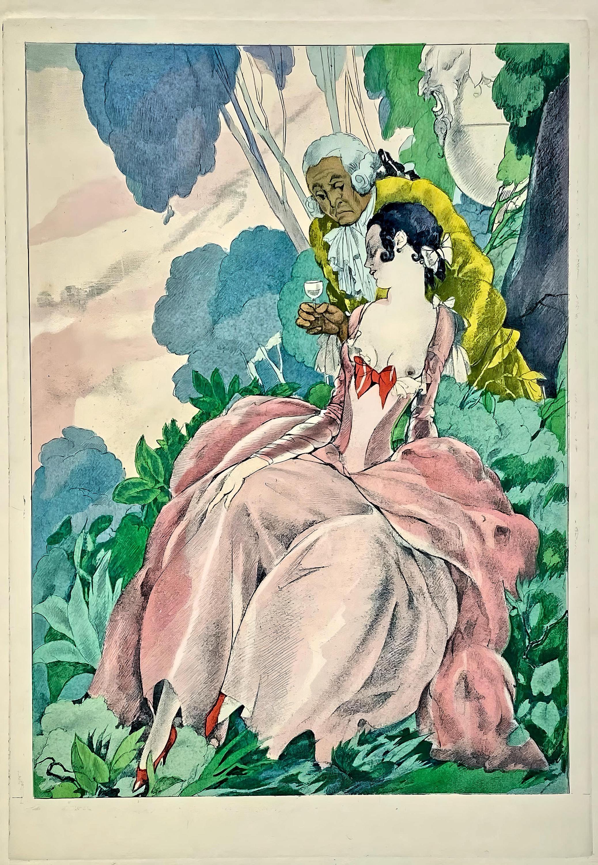 Umberto Brunelleschi, Composition, La Leçon d'amour dans un parc, Limited Edition Lithograph