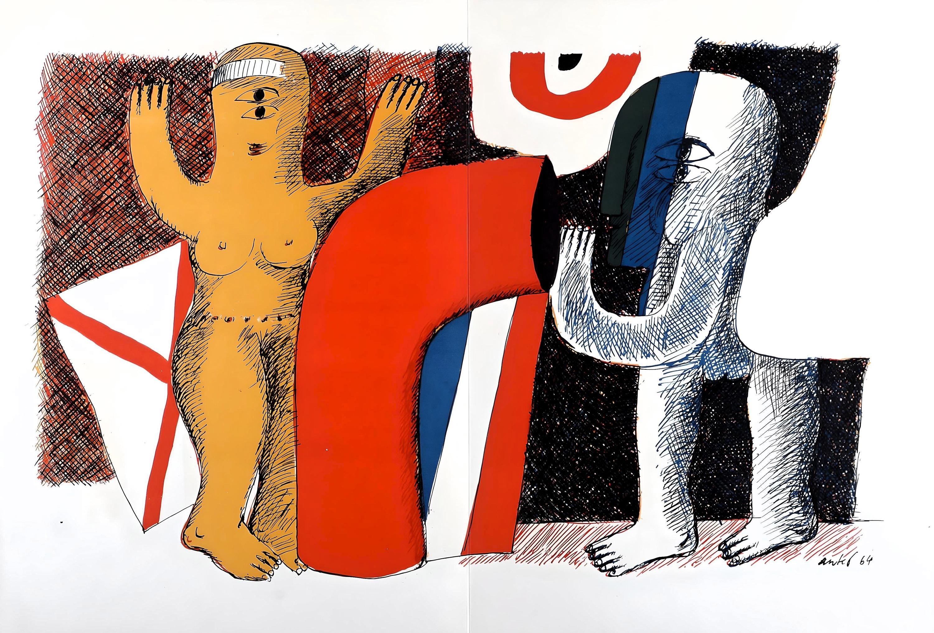 Horst Antes, Composition, Suites nº8, Rencontres, Limited Edition Lithograph